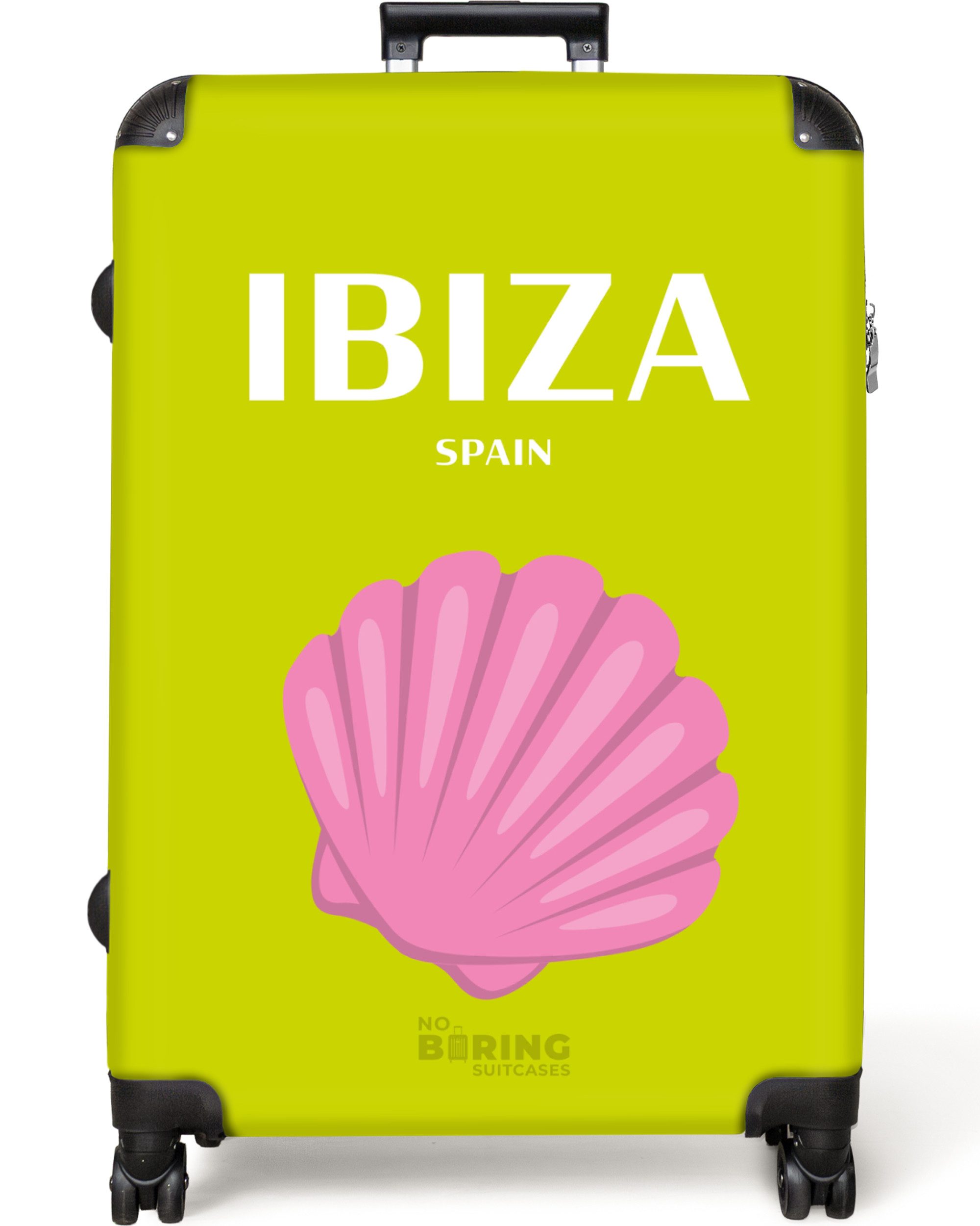 NoBoringSuitcases.com© Hartschalen-Trolley Grün mit Ibiza Spanien günstig online kaufen