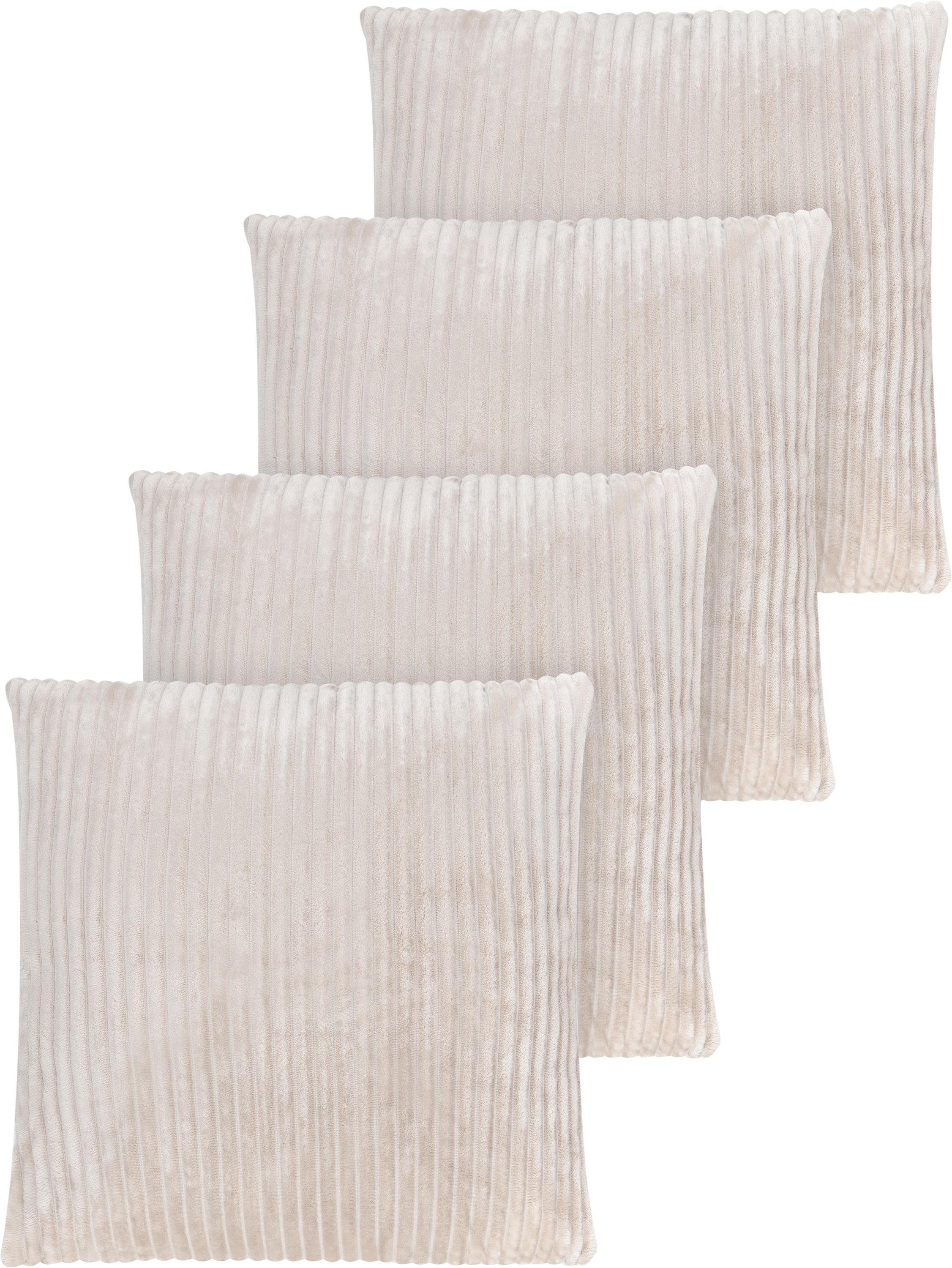 Aspero Dekokissen 4er Set Kissenbezüge aus Streifen-Flanell 45x45 cm, Weiche Sofakissen aus hautsympathischem Material Taupe