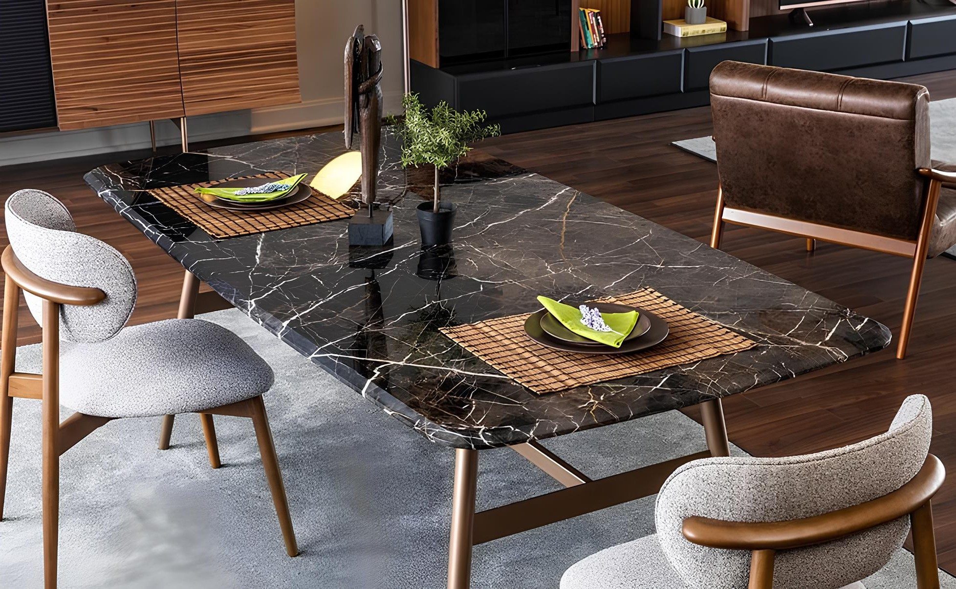 Xlmoebel Esstisch Marmor Tisch Schwarz für Esszimmer und Essecke im Design (1-St), Made in Europa