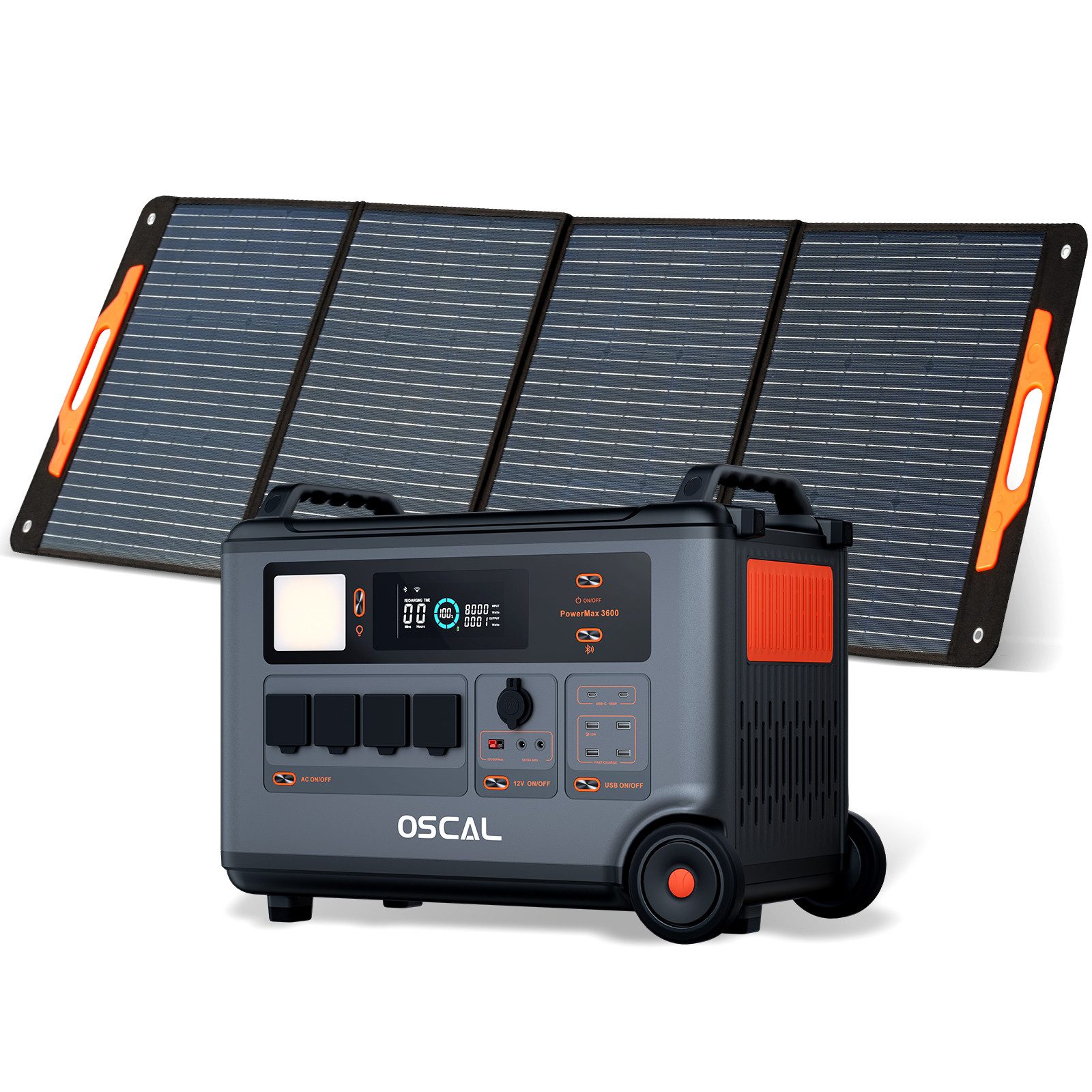 OSCAL Stromerzeuger PowerMax 3600W/6000W Powerstation+PM 400W Solarpannel, 3,60 in kW, 3600Wh, LiFePO4 Solarspeicher