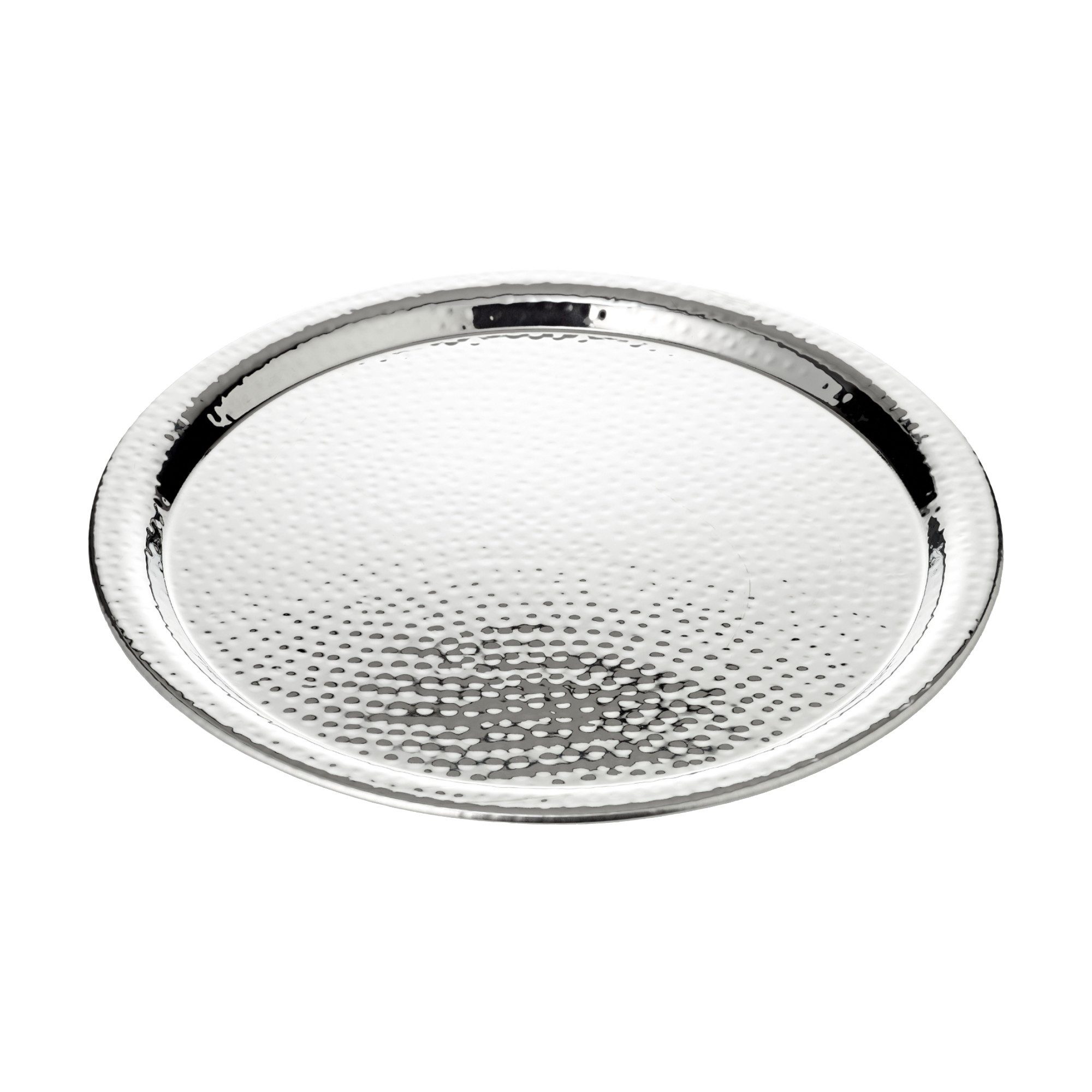 EDZARD Tablett Martella, Edelstahl, Ø 34 cm, Edelstahl, rund, hochglanzpoliert, gehämmert