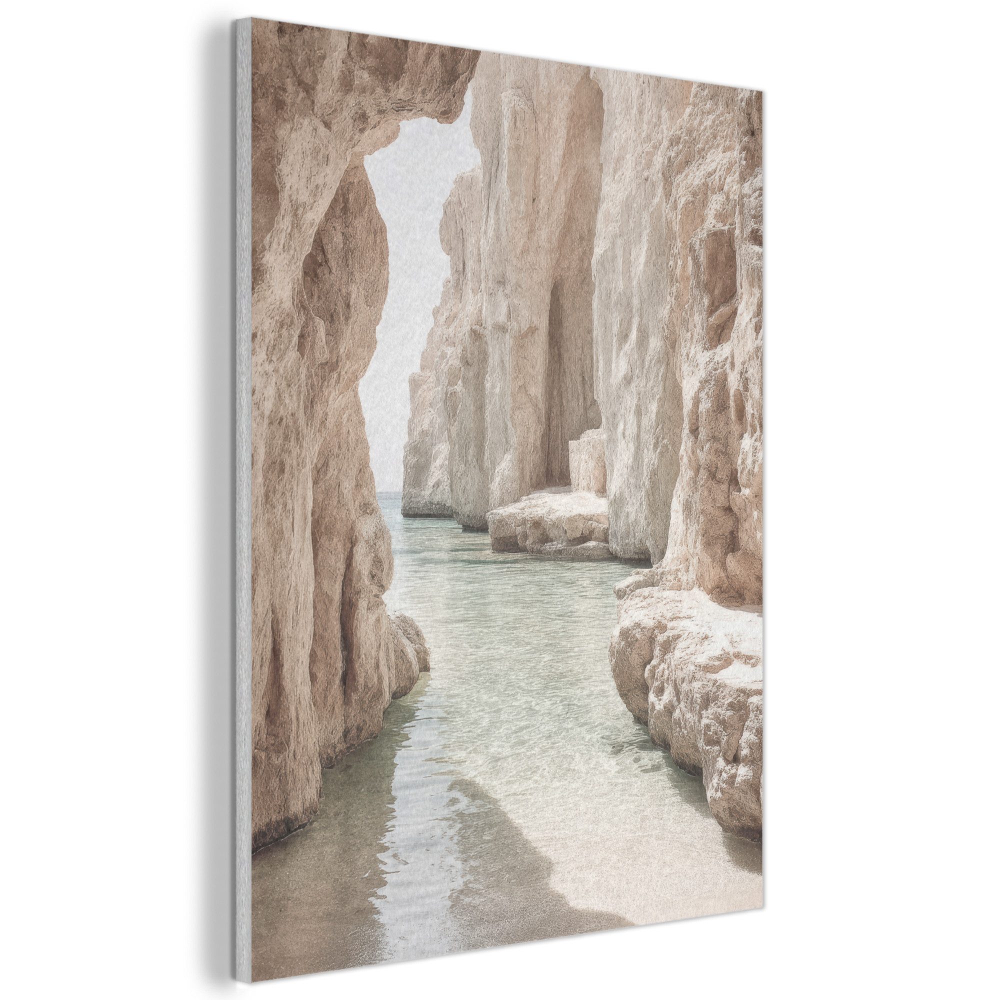 MuchoWow Gemälde Felsen - Meer - Sand - Schlucht, Fotodruck (1 St), Akustikpaneele, Wandpaneele, Schalldämmung, Akustikbilder 30x40 cm
