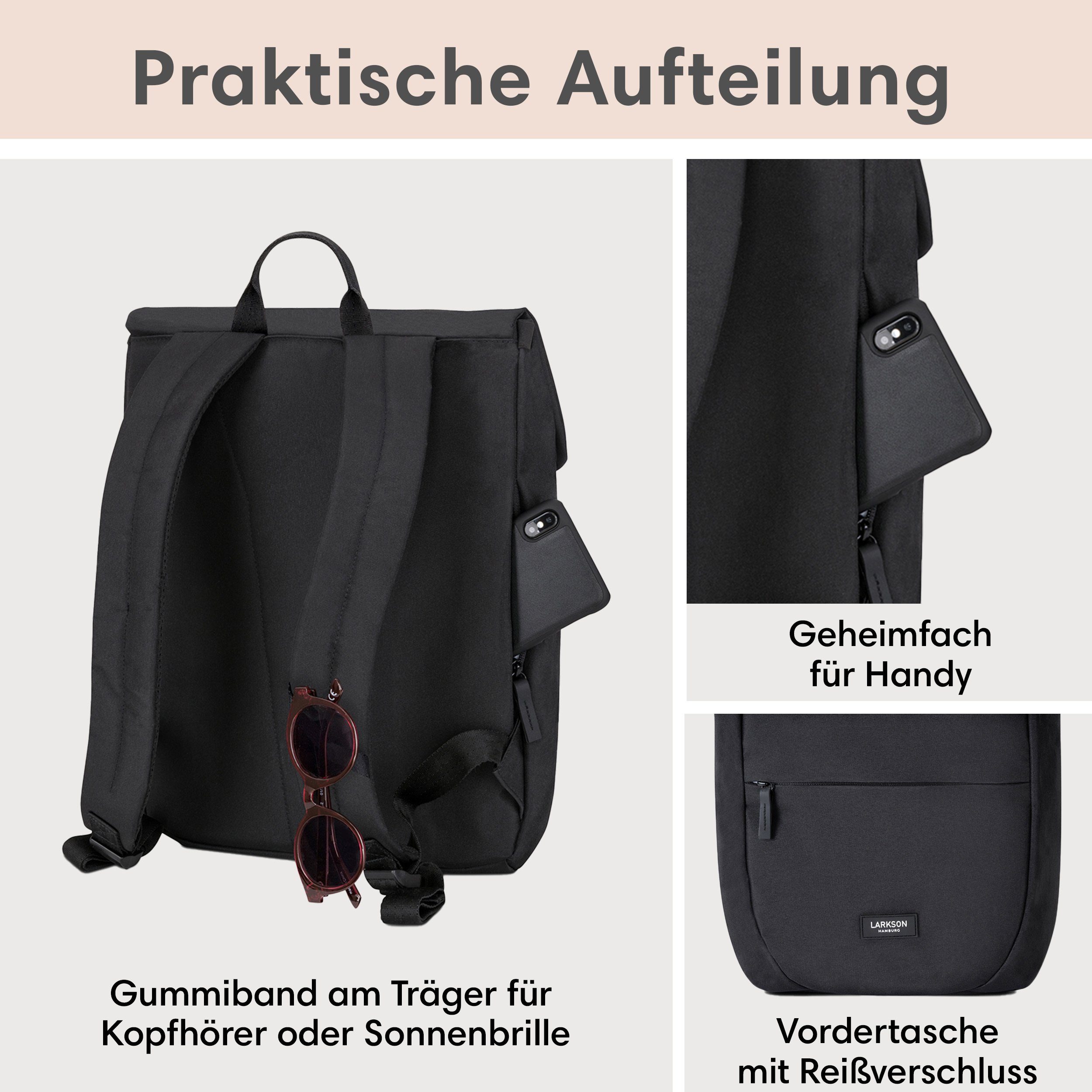 LARKSON Cityrucksack Ronja Laptop Rucksack Damen Herren Klein Elegant, Magnetverschluss, Laptopfach, Wasserabweisend