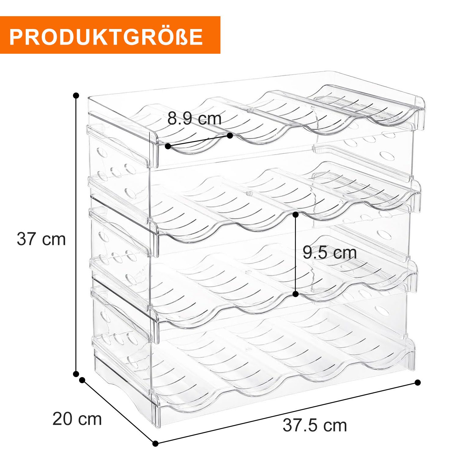 HEYHIPPO Flaschenregal Stapelfähiges 4-stöckiges Acryl-Flaschenregal für Küche,Kühlschrank, Abnehmbares Weinflaschen-Lagerregal, Wasserglas-Organizer 28×20×37cm