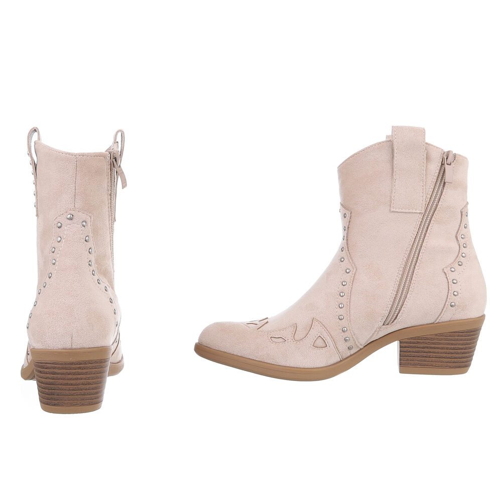 Ital-Design Damen Cowboyboots Western Westernstiefelette (88812584) Blockabsatz Stiefeletten in Beige – Bild 5 von 5