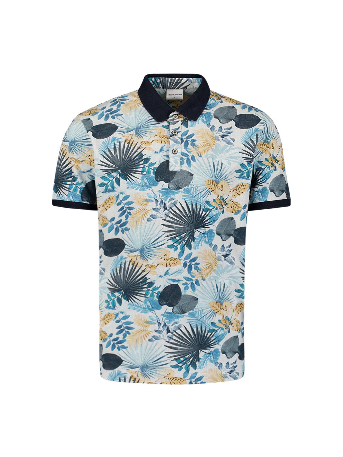 NO EXCESS T-Shirt Polo Pique Allover Printed, Blue