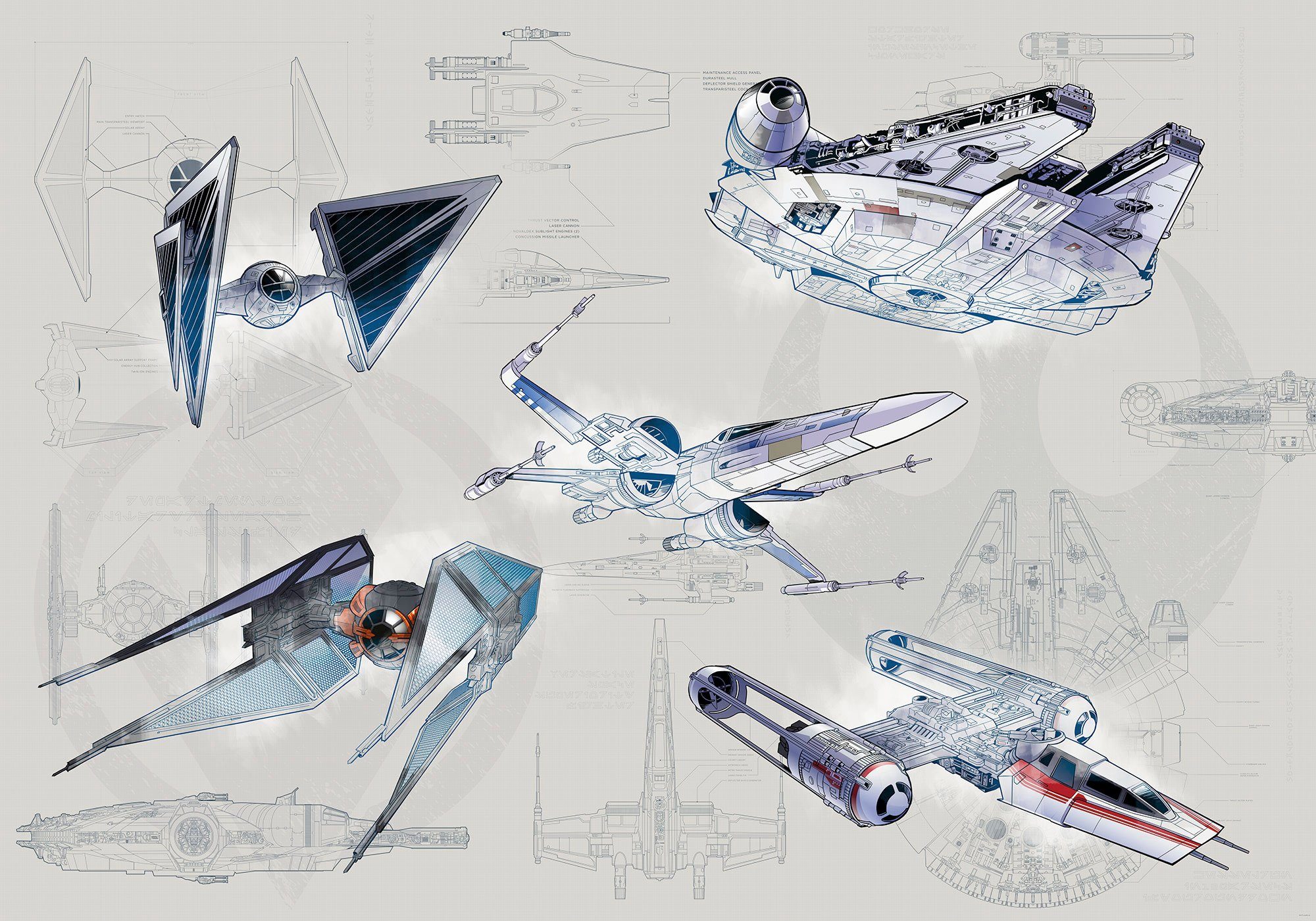 Komar Vliestapete Digitaldruck Vlies - Star Wars Blueprint Light - Größe 400 x 280 cm, glatt, bedruckt, Kinderzimmer