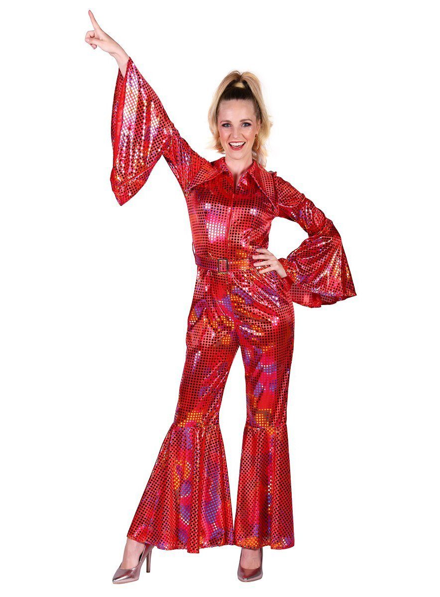 thetru Kostüm Disco Catsuit rot, Ein glänzendes Beispiel für eine 70er Jahre Dancing Queen!