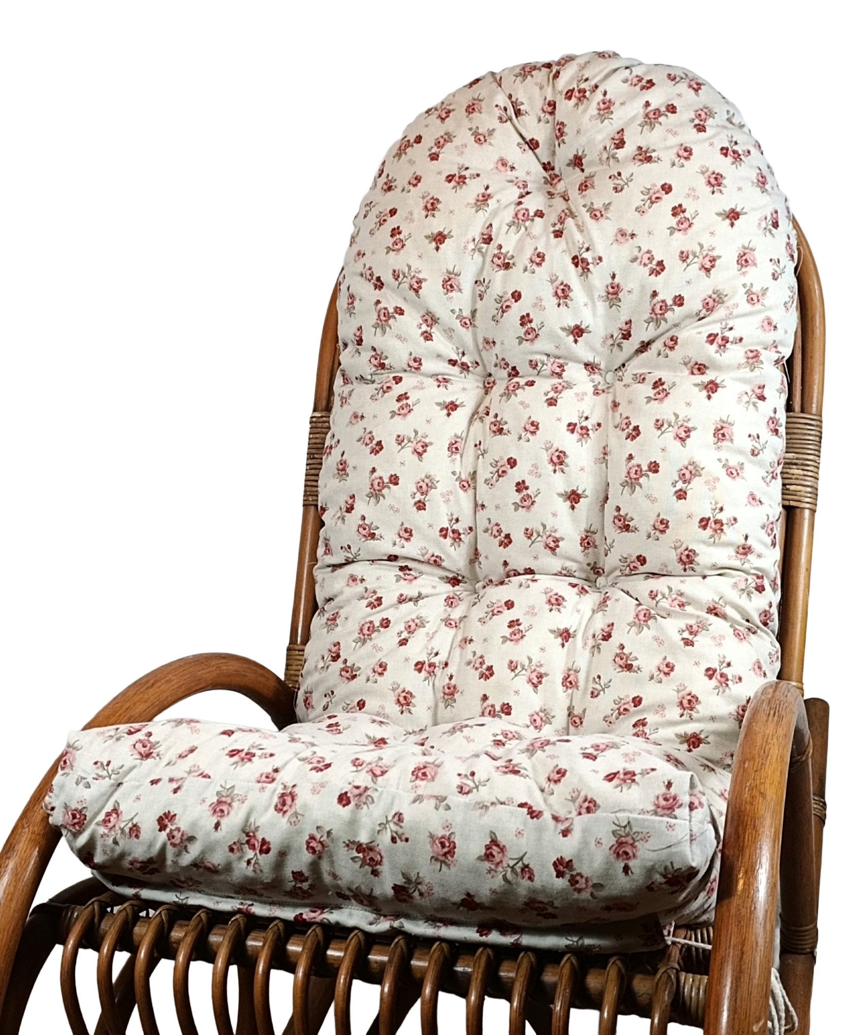 Rattani Polsterauflage Polster, Kissen für Schaukelstuhl, Liegestuhl 130 x 50 x 10 cm, Stoff Mirha Leinen Motiv Rose . Viele weitere Farben lieferbar.