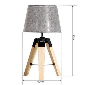 HOMCOM Tischleuchte, E27, Tischleuchte Nachttischlampe Tischlampe E27 Leinenoptik Kiefernholz