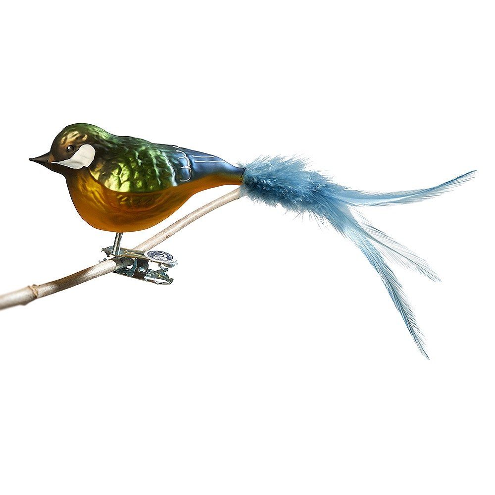 Birds of Glass Christbaumschmuck Glasvogel Kohlmeise mit Naturfeder, mundgeblasen, handdekoriert, aus eigener Herstellung
