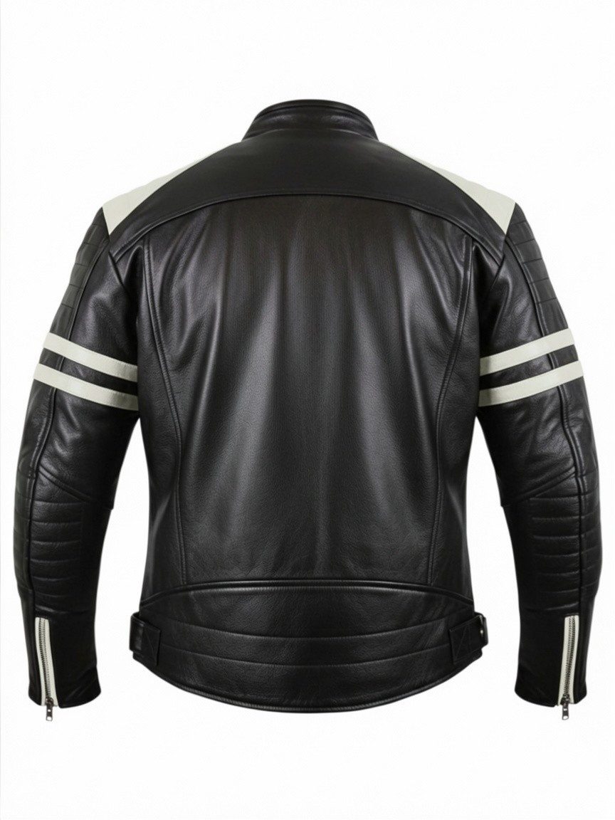 MDM Lederjacke Herren Motorrad Lederjacke Retro mit Streifen und Protektoren echtem Rindsleder, herausnehmbarem Thermofutter