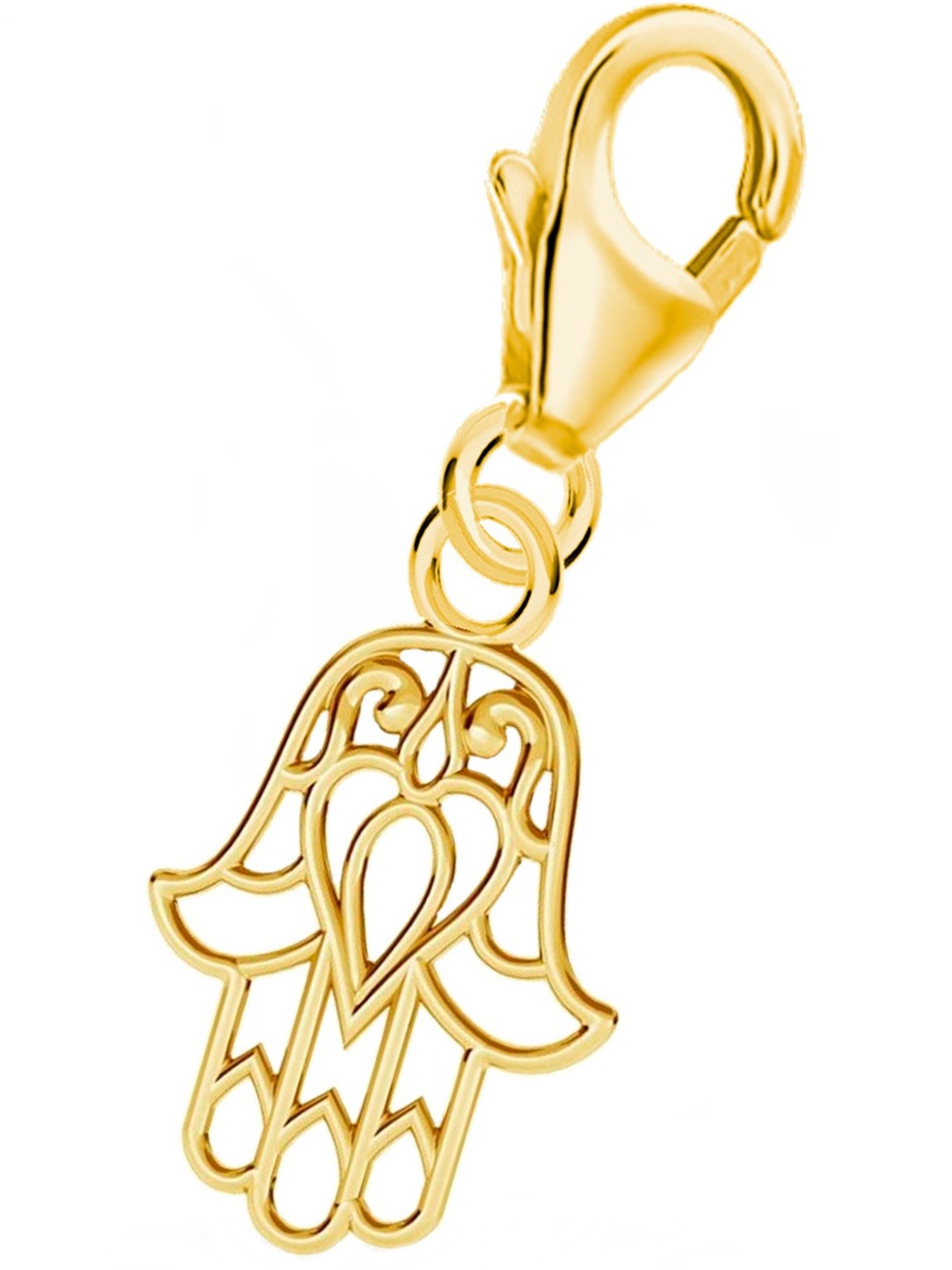 Goldene Hufeisen Charm-Einhänger Hamsa Hand Karabiner Charm 925 Sterling Silber Vergoldet