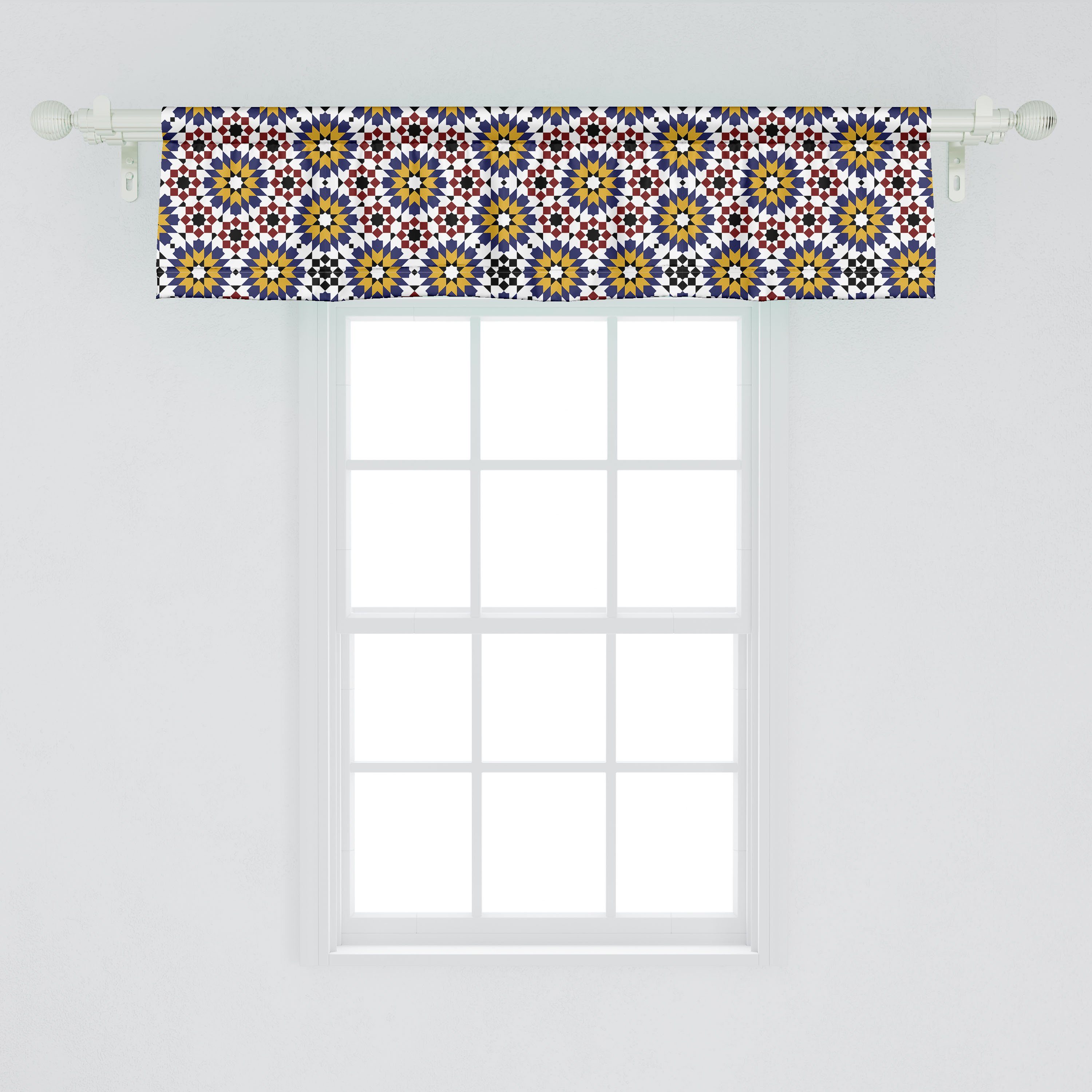 Scheibengardine für marokkanisch Dekor Stangentasche, Volant mit Microfaser, Küche Oriental Geometrisch Abakuhaus, Vorhang floral Schlafzimmer