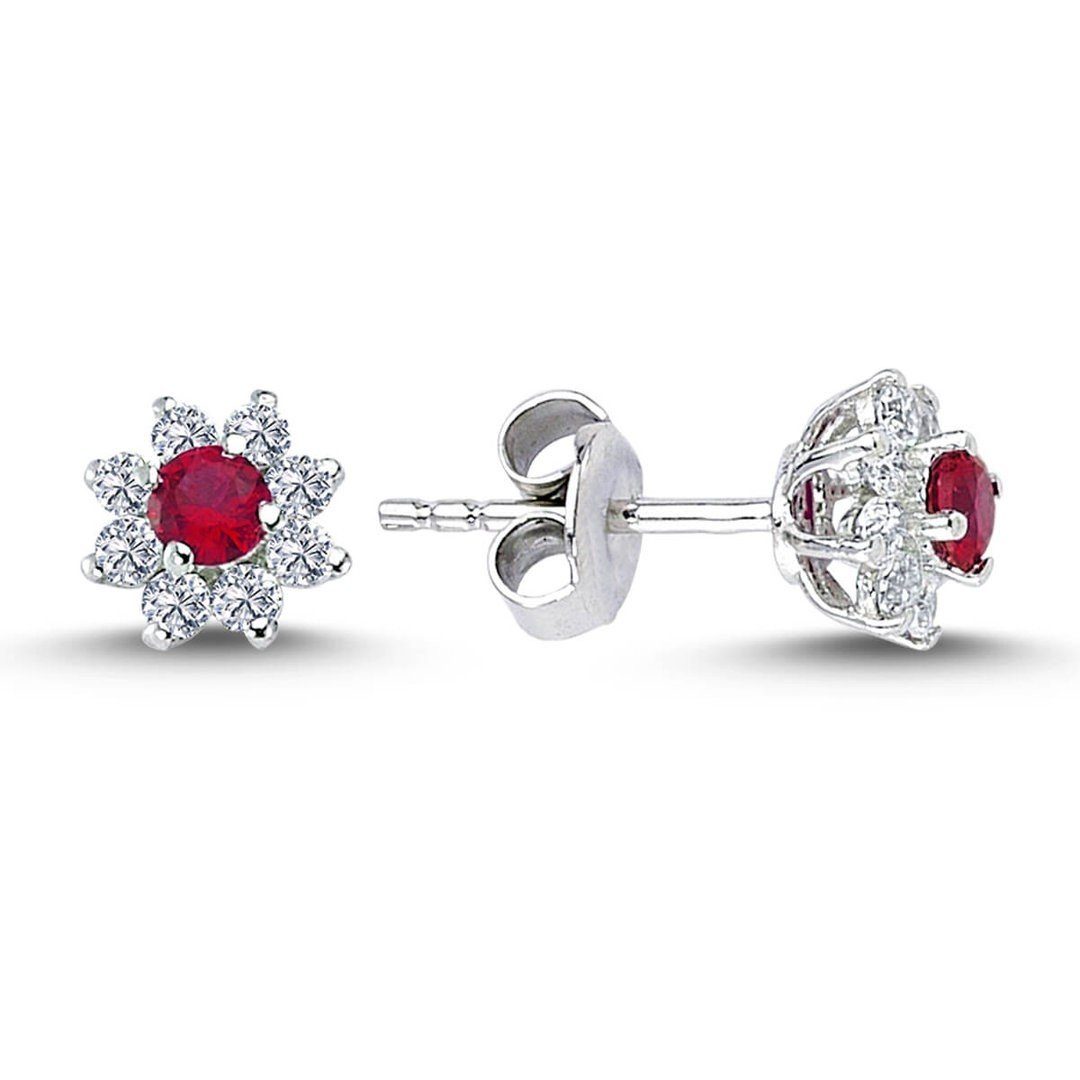 EinStein Diamant Paar Ohrstecker Diamant Rubin Ohrringe Ohrschmuck 14 Karat Weißgold, Rubin Diamant Ohrschmuck