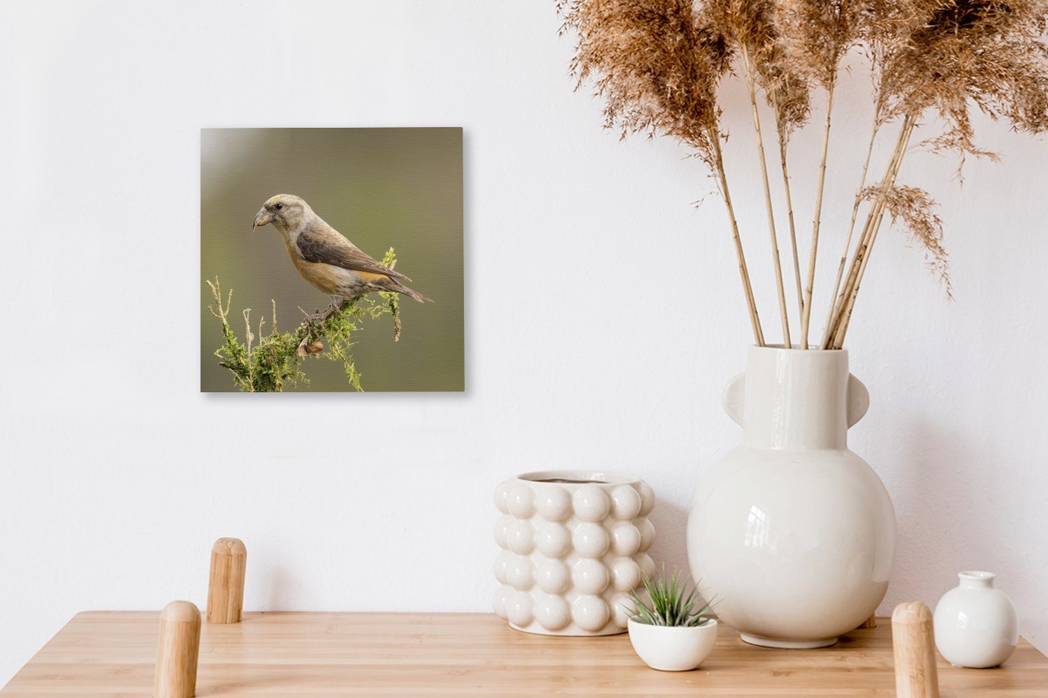 auf moosbewachsenen Leinwandbild einem Ast, OneMillionCanvasses® St), Schlafzimmer (1 Leinwand für Prachtvolle Bilder Wohnzimmer Grauammer