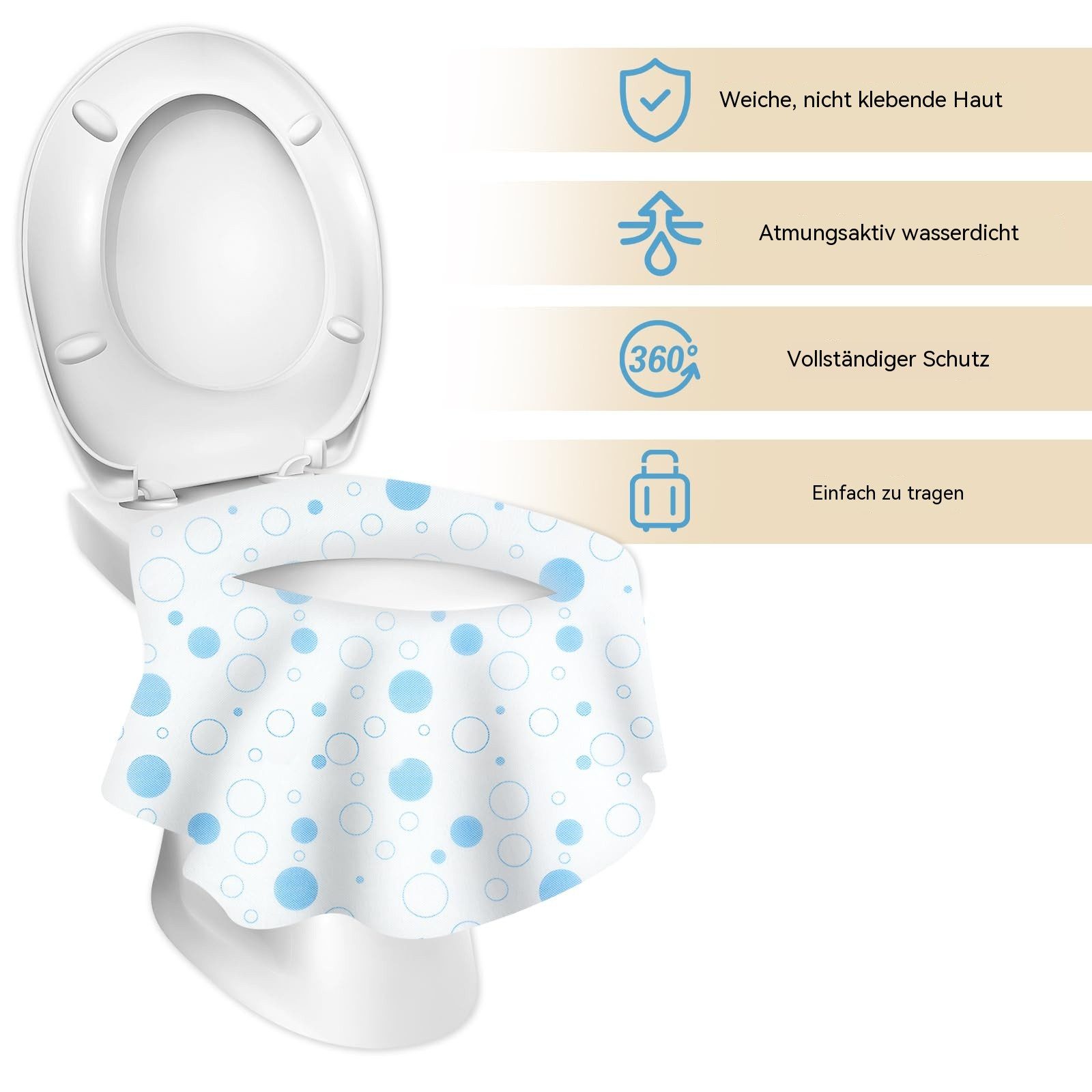 Diwzbyn WC-Deckelbezug Einweg Toilettensitzbezug, spülbare WC Toilettenauflage für Unterwegs, Vliesstoff, 10PCS, Universal Rutschfester Wasserdichter Und Antiba – Bild 3 von 5