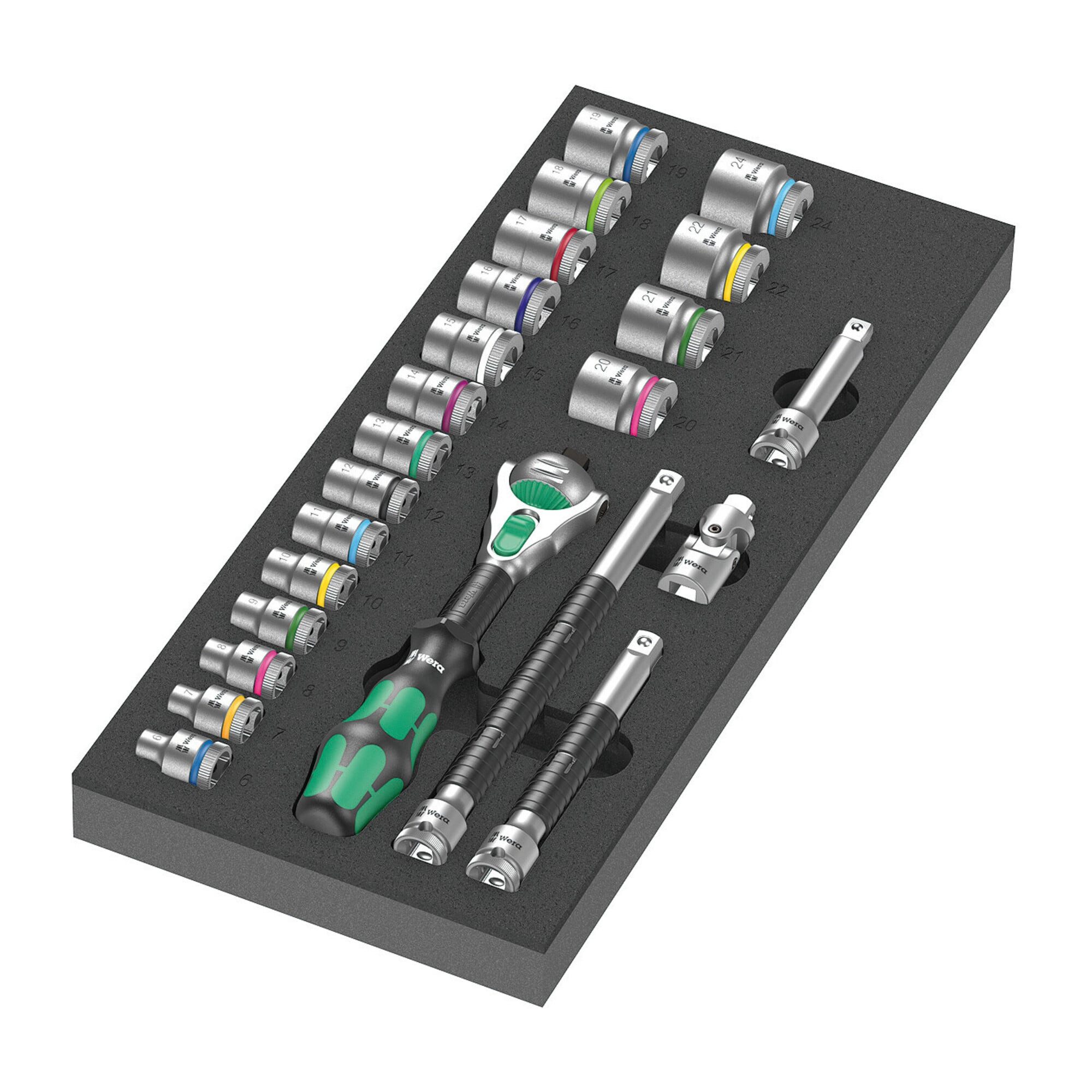 Wera Steckschlüssel Wera 9721 Schaumstoffeinlage 8000 B Zyklop Knarre 3/8" Set 1, 23-teili