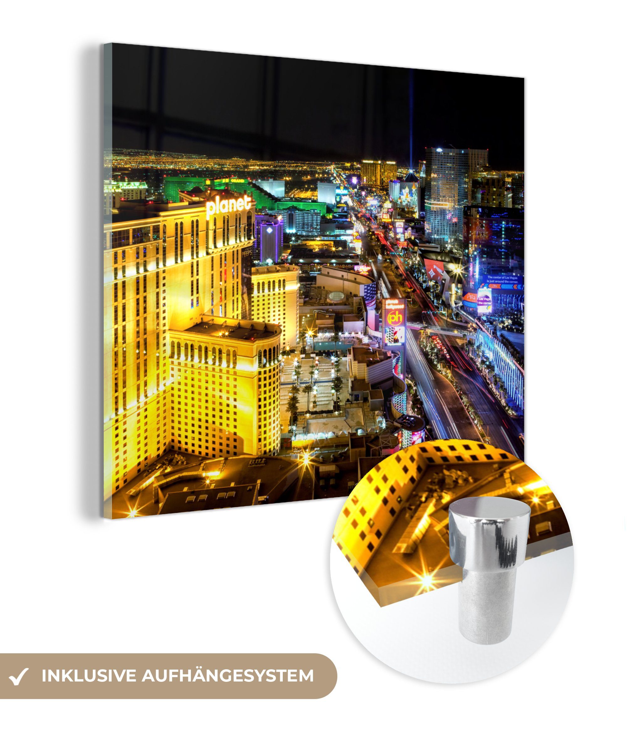 MuchoWow Acrylglasbild Nächtliche Skyline von Las Vegas - Vereinigte Staaten, (1 St), Glasbilder - Bilder auf Glas Wandbild - Foto auf Glas - Wanddekoration