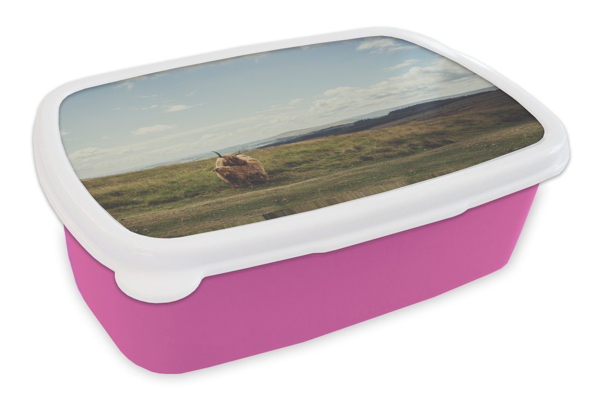Schottische (2-tlg), Kunststoff Erwachsene, Wolken - Lunchbox Gras MuchoWow Mädchen, - Kunststoff, rosa - Highlander Snackbox, Brotbox Tiere, Kinder, für Brotdose