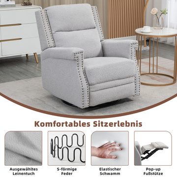 IDEASY Loungesessel Loungesessel, 360° drehbar, Kissen aus hochdichtem Schaumstoff, (mit Armlehnen), orange/weiß/grau/schwarz, Nietendesign, Neigungswinkel 105–145