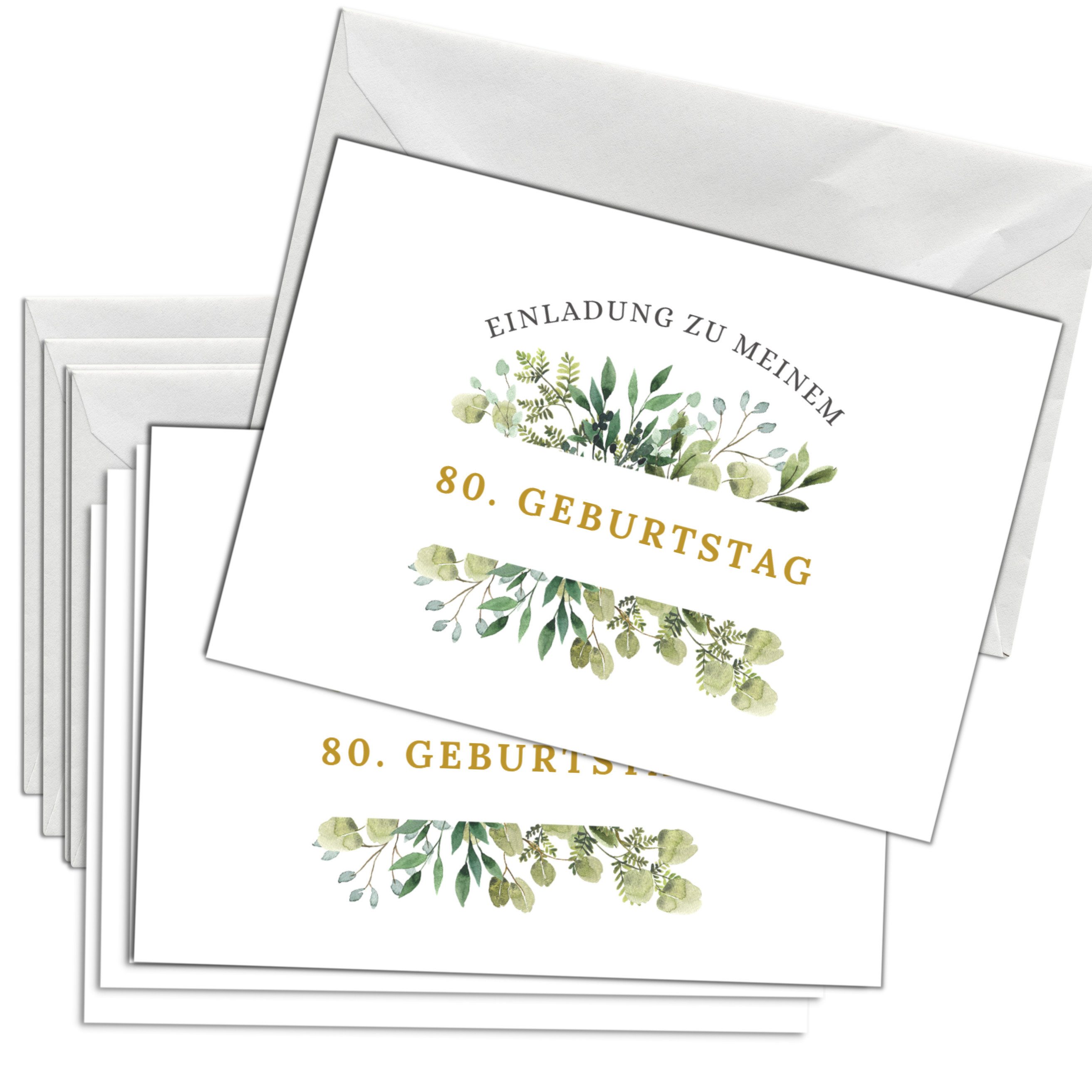 Briefzauber Einladungskarten Geburtstagseinladung 80 Geburtstag, Set 12x Karten & 12x Umschläge