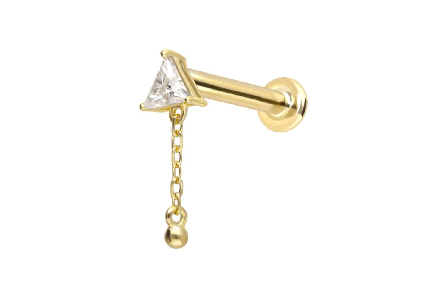 PIERCINGLINE Piercing-Set 14 Karat Gold Labret mit Push Fit MOISSANIT-DREIECK + KETTE (Labrets, 1-tlg)