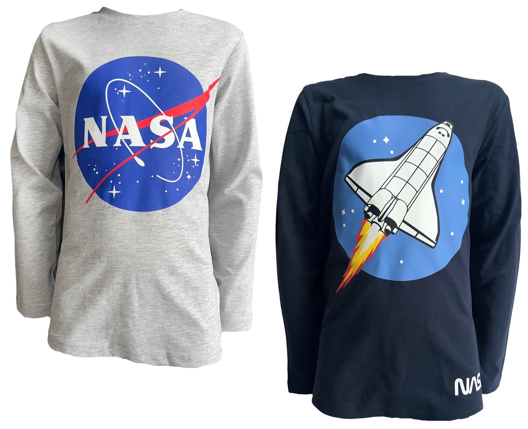 NASA Langarmshirt 2x NASA Langarm T-Shirts Doppelpack Jungen + Mädchen Sweatshirt NASA Logo Druck