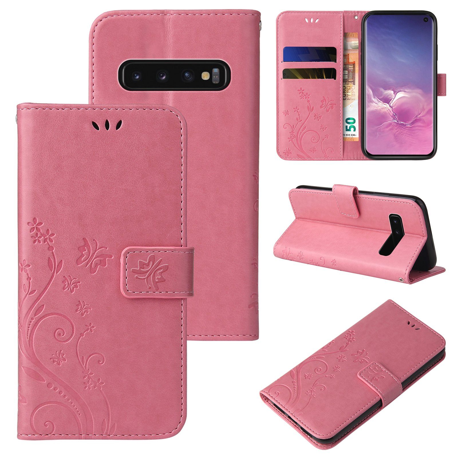 Tec-Expert Handyhülle Cover Tasche Hülle für Samsung Galaxy S10 6,1 Zoll, Klapphülle Case mit Kartenfach Fliphülle aufstellbar, Motiv Blumen