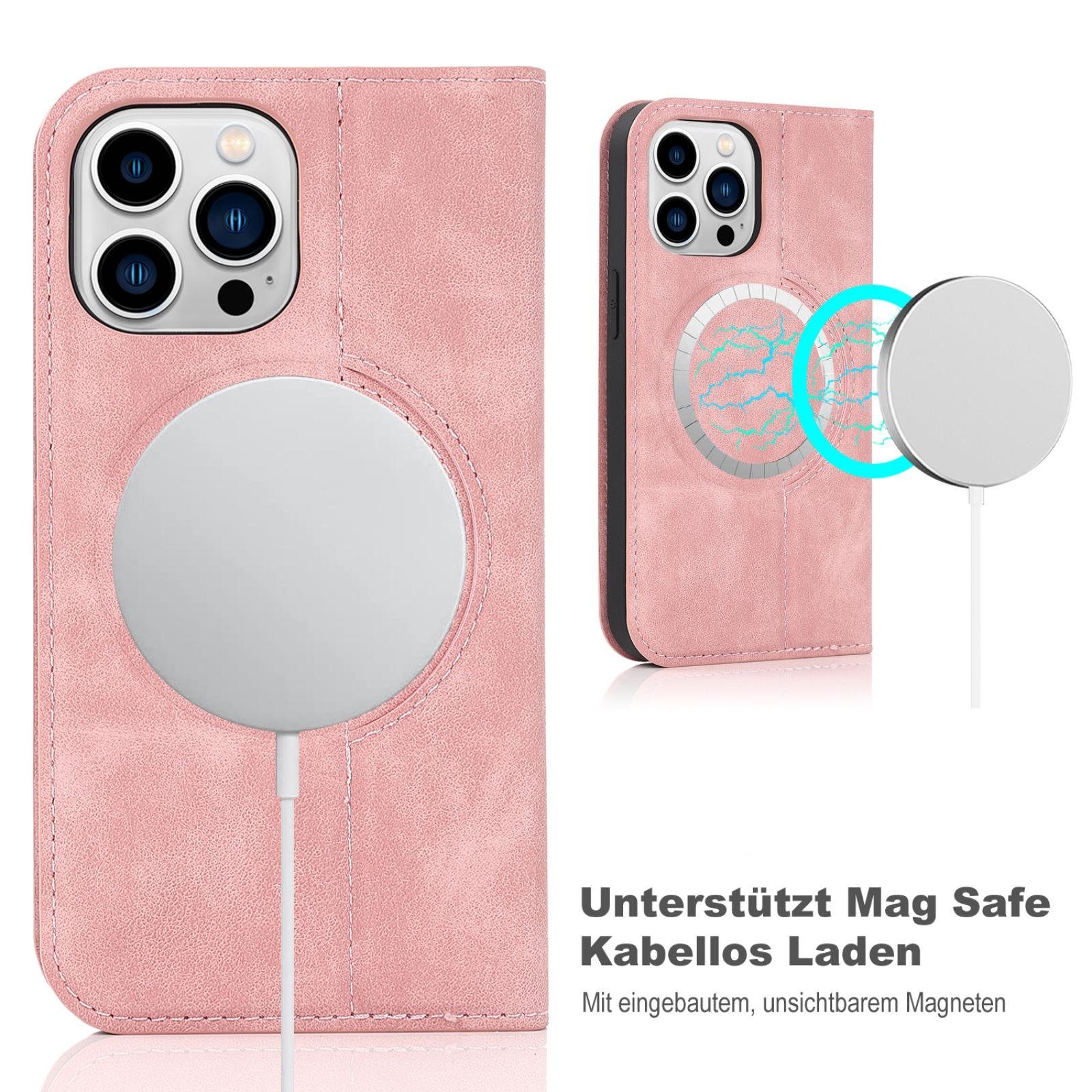 Numerva Handytasche Magsafe Handytasche für Apple iPhone 13 Pro Max, Schutzhüllle Klapphülle mit Magsafering Kartenfächer und Standfunktion