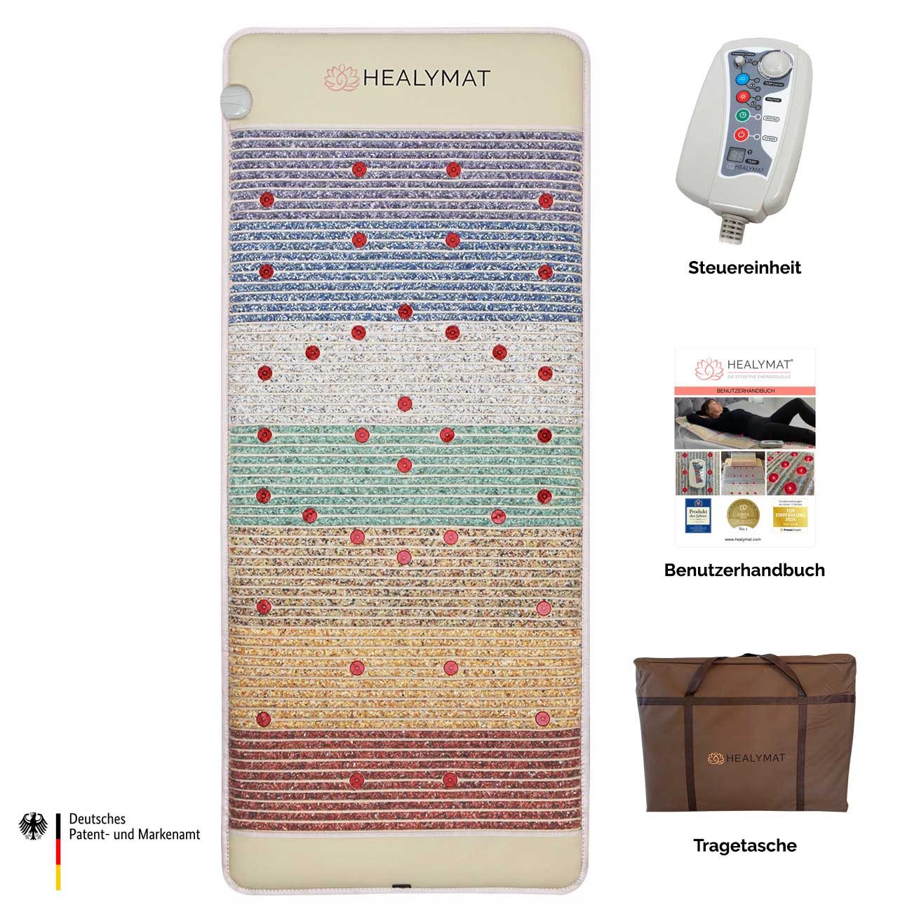 Healymat Massagematte Magnetfeldmatte Ergo Plus, Magnetfeldtherapie Matte, Infrarotmatte, Rotlicht-Therapie, Biophotonen Licht 660 nm, negative Ionen, Chakra Kristalle, optimiert Heilungsprozesse, fördert die Durchblutung, verbessert den Schlaf, entgiftet den Körper, aktiviert Selbstheilung