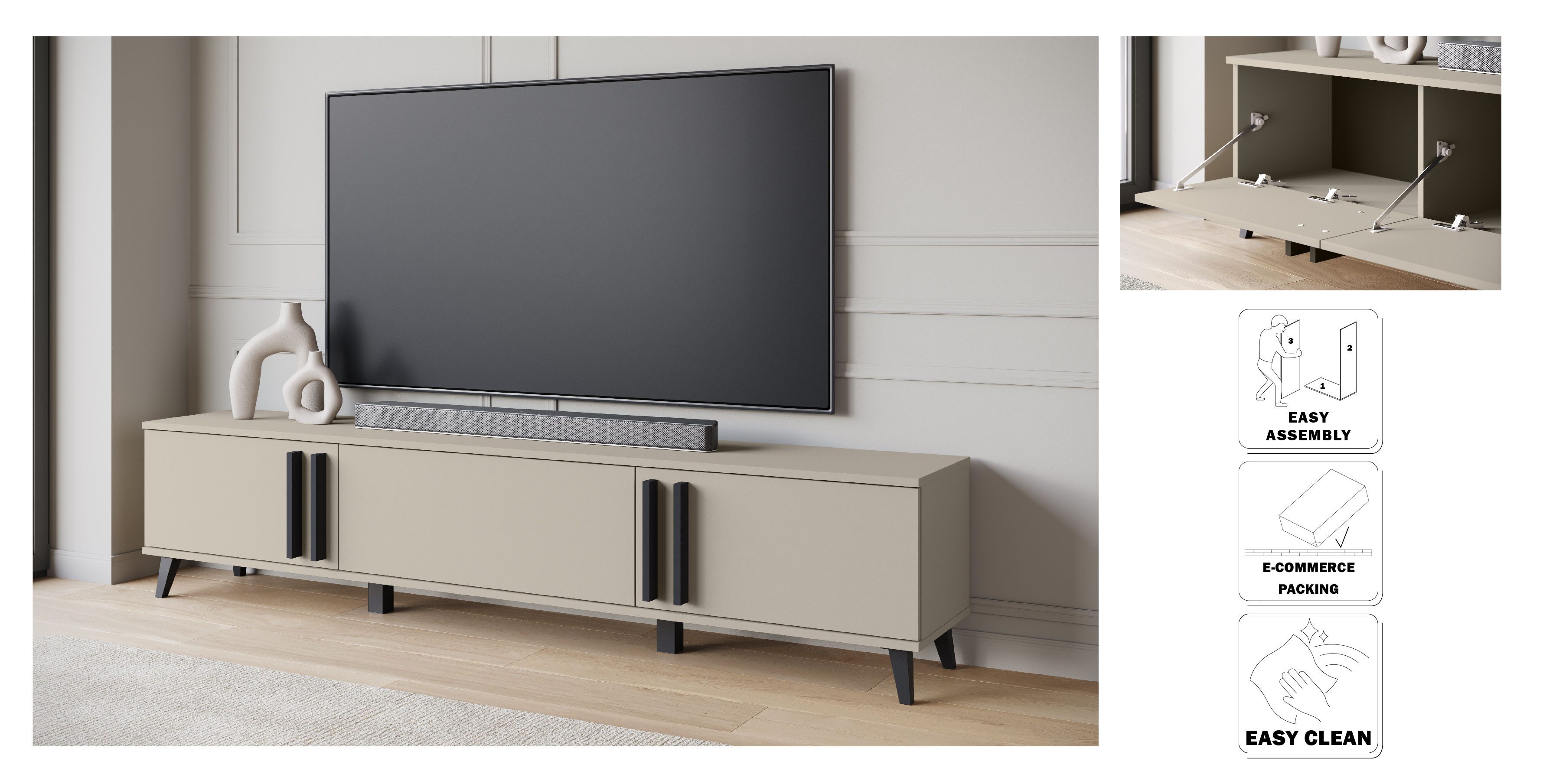 Home affaire Lowboard Helsinki, TV-Kommode Breite 180cm (1 St), modernes Design, 3 Klapptüren