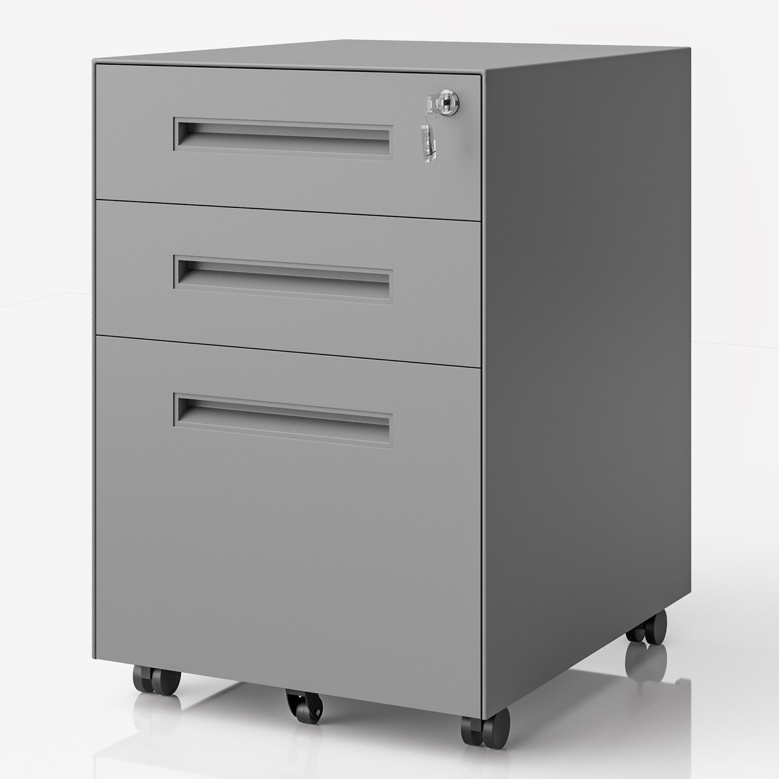 Dripex Aktenschrank Metall Rollcontainer Stahl Büroschrank mit 3 Schubladen