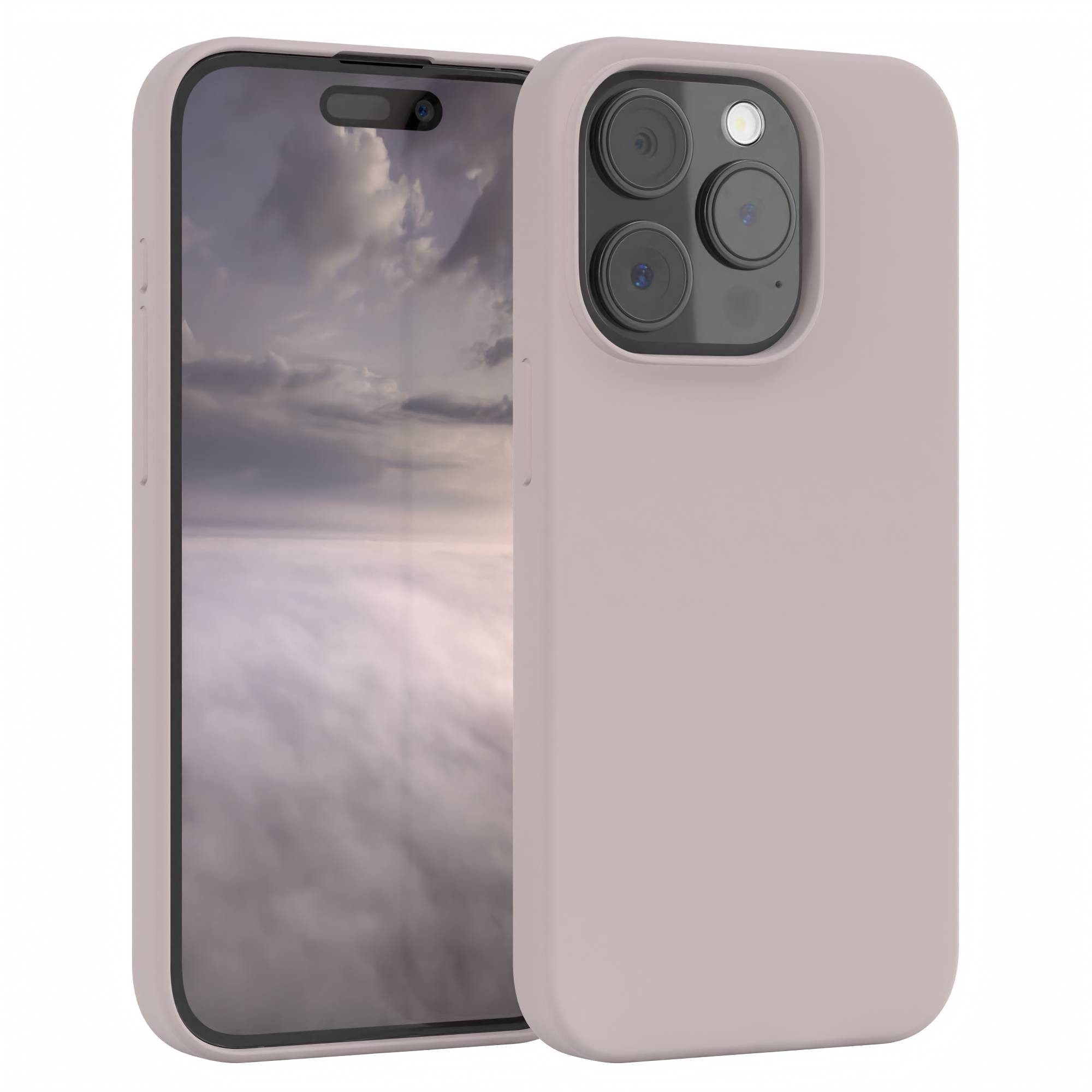 EAZY CASE Handyhülle Premium Silikon Case für Apple iPhone 15 Pro 6,1 Zoll, Silikon Schutzhülle mit Kameraschutz kratzfest Cover Rosabraun