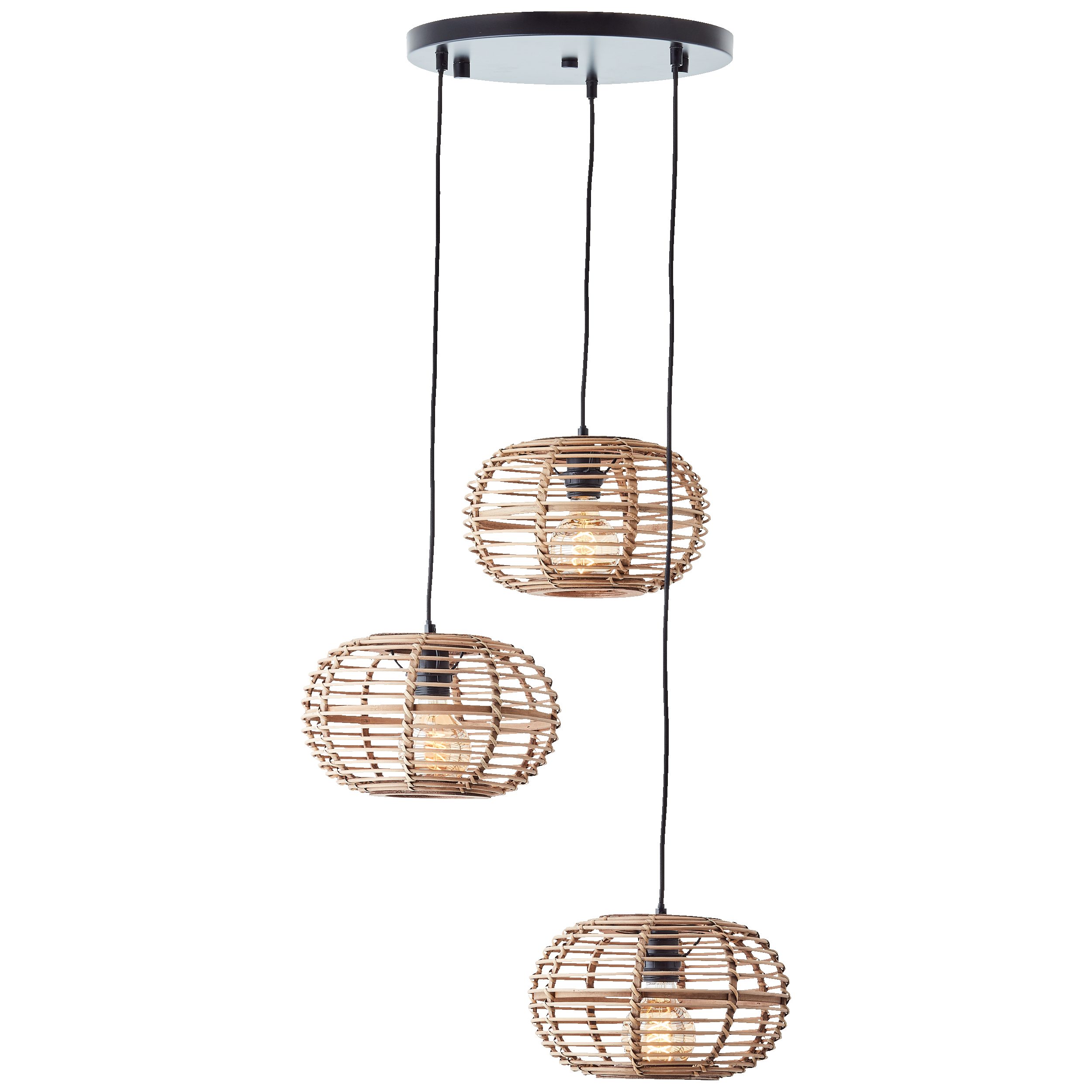 Lightbox Pendelleuchte, ohne Leuchtmittel, 3 flammige Bambus Hängelampe, Rondell, 142 cm Höhe, Ø 57 cm