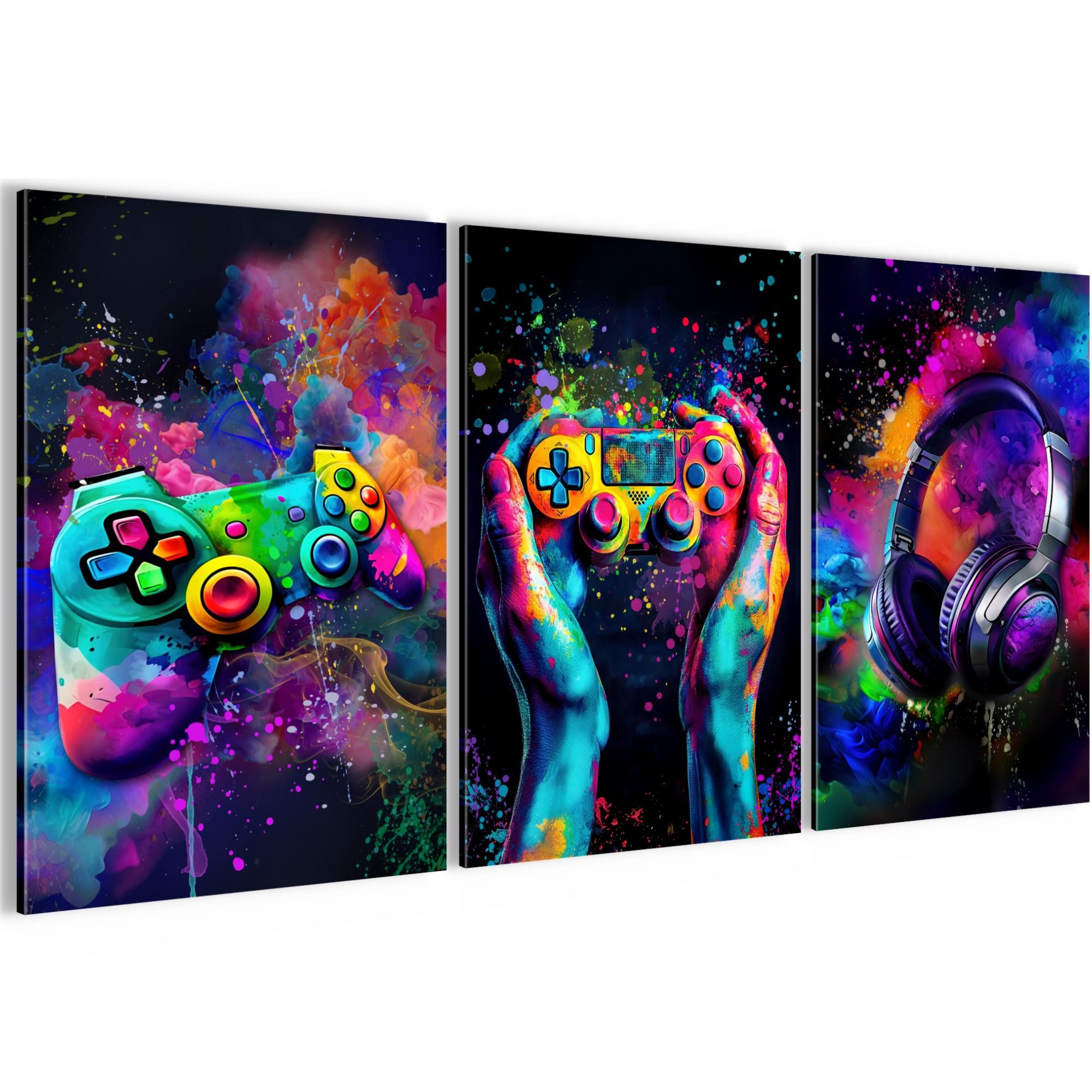 Runa Art Wandbild Spielkonsole Gamer Jugendzimmer Teenager Graffiti Streetart, 40 x 60 cm - 3 Bilder