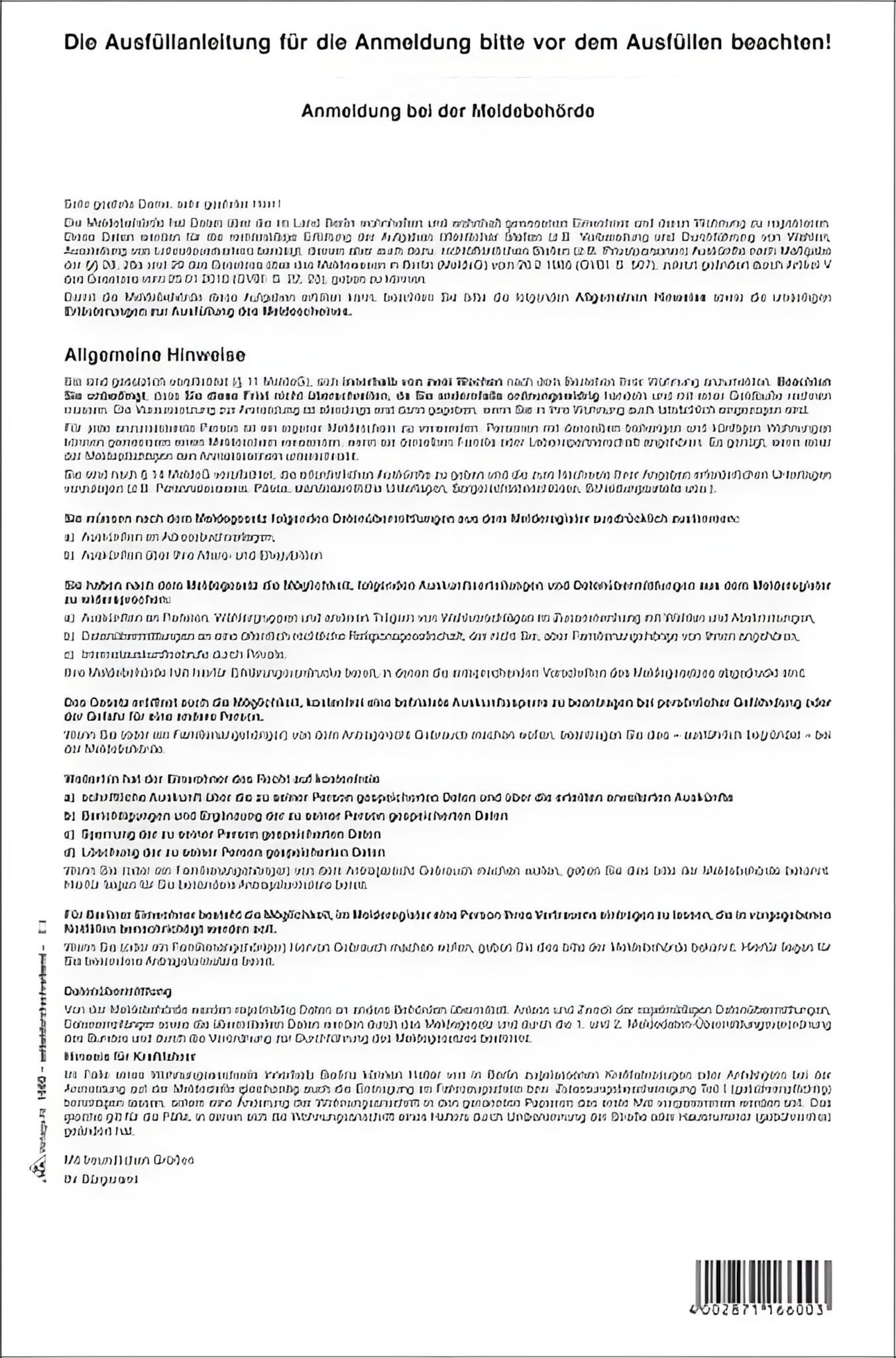 RNK Formularblock RNK Anmeldung bei der Meldebehörde Berlin - SD, 1 x2 Blatt, A4, + 2