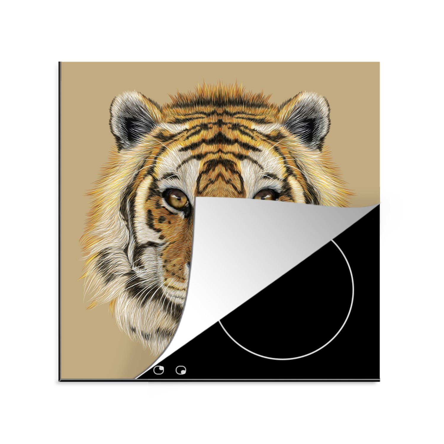 MuchoWow Herdblende-/Abdeckplatte Tiger - Jungtier - Tiere, Vinyl, (1 tlg), 78x78 cm, Ceranfeldabdeckung, Arbeitsplatte für küche