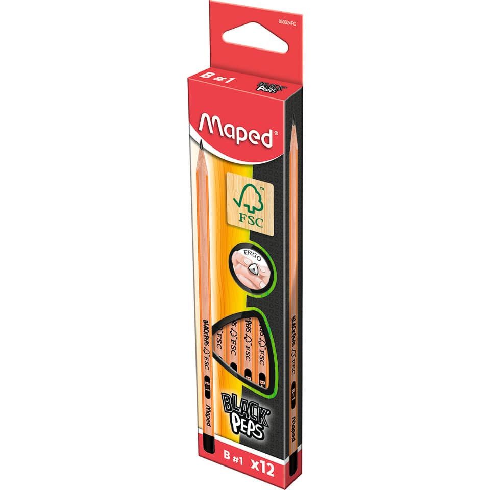 MAPED Bleistift 12x Maped M850024 Bleistift BLACK'PEPS, B, schwarz/orange