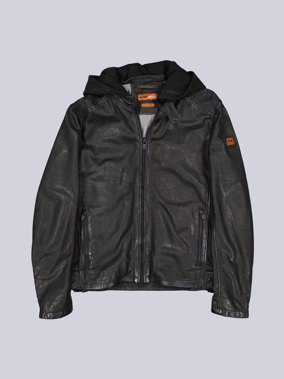 Lederjacke Herren Lederjacke mit abnehmbarer Kapuze, Schwarz
