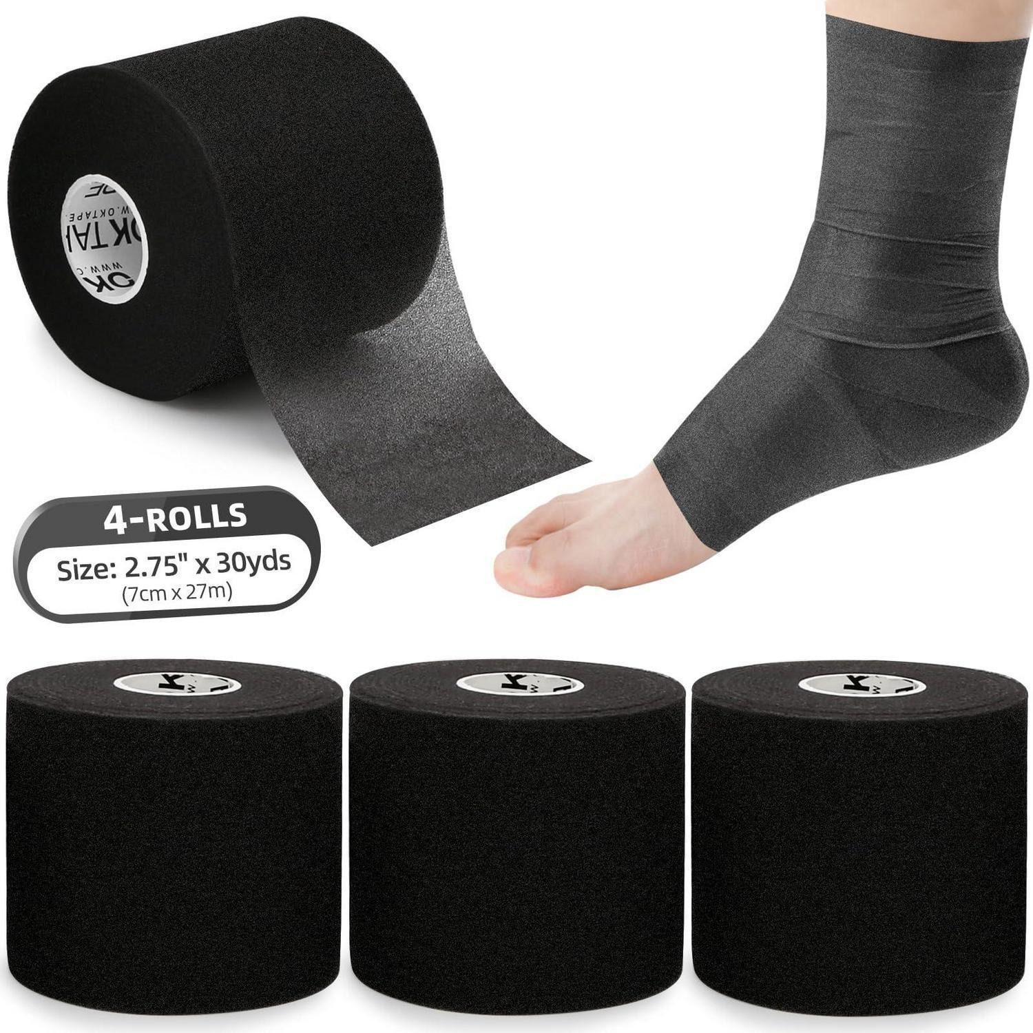 LuxusKollektion Kinesiologie-Tape Prewrap Tape Leichtschaum 4 Rollen 2.75 Inch x 30 Yards Schwarz