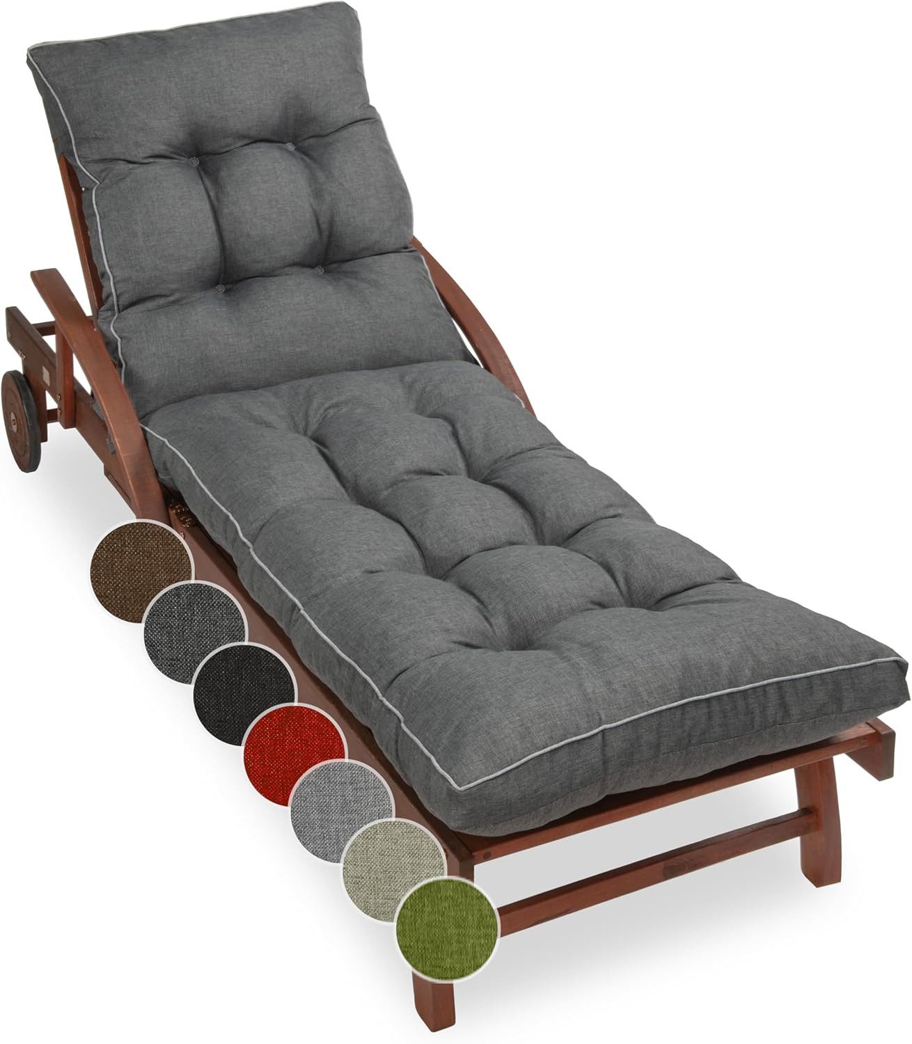 sunnypillow Liegenauflage 200 x 60 - Auflage für Gartenliege extra dick 13cm, Anthrazit