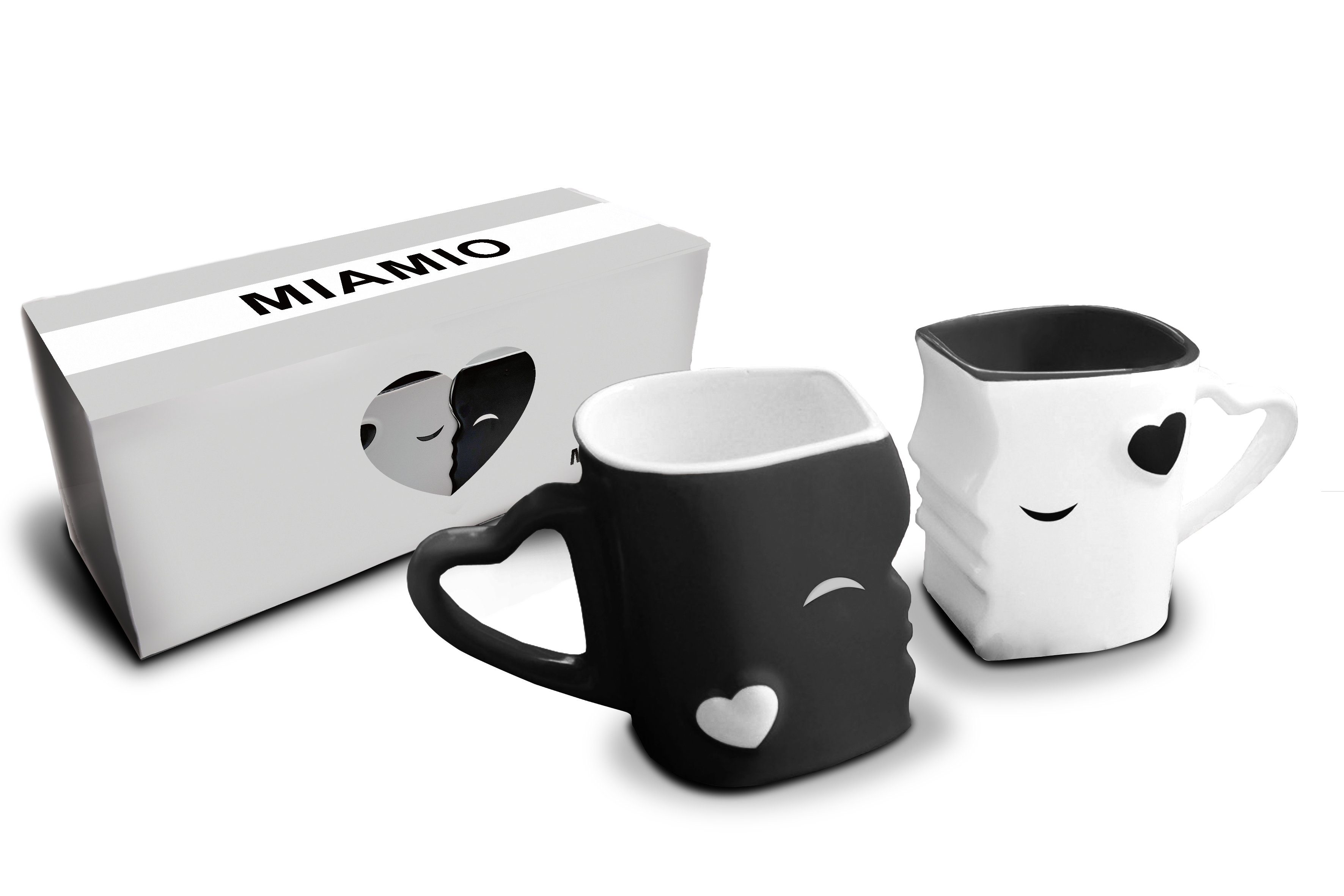 MiaMio Kaffeeservice MIAMIO - Küssende Tassen Geschenk Set, Kaffeetassen«, Keramik (2-tlg) Schwarz