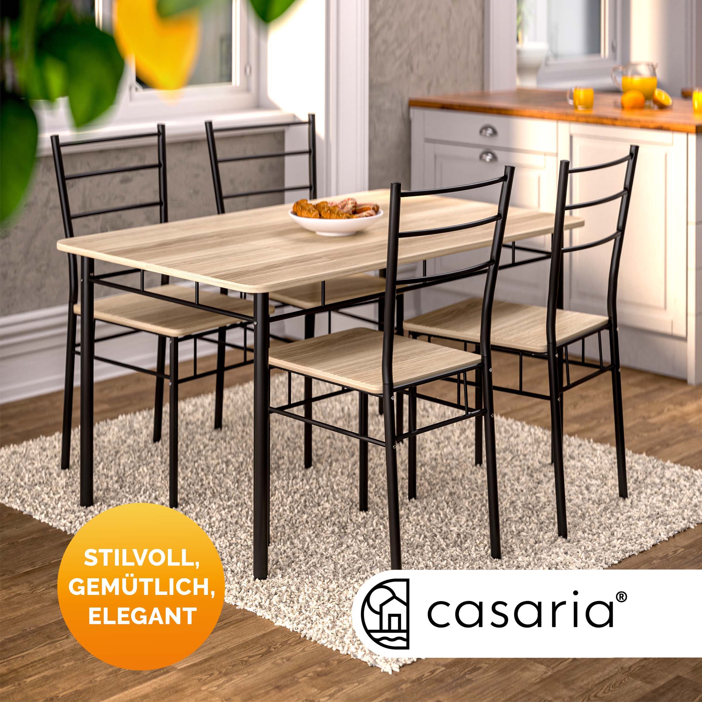 Casaria Essgruppe Leo, (5-tlg), mit 4 Stühlen Holz 5-tlg Set Metall 110x70cm Modern Esszimmer Küche