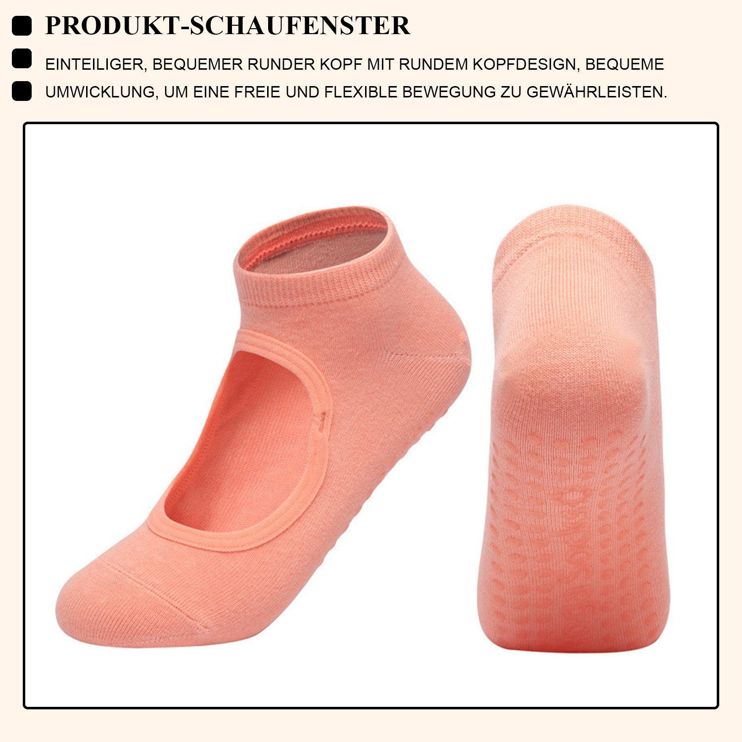 Sock Damen, für Yoga Daisred Socken Pilates Rutschfeste Gelb+Orange+Rosa Sneakersocken 3 Paare