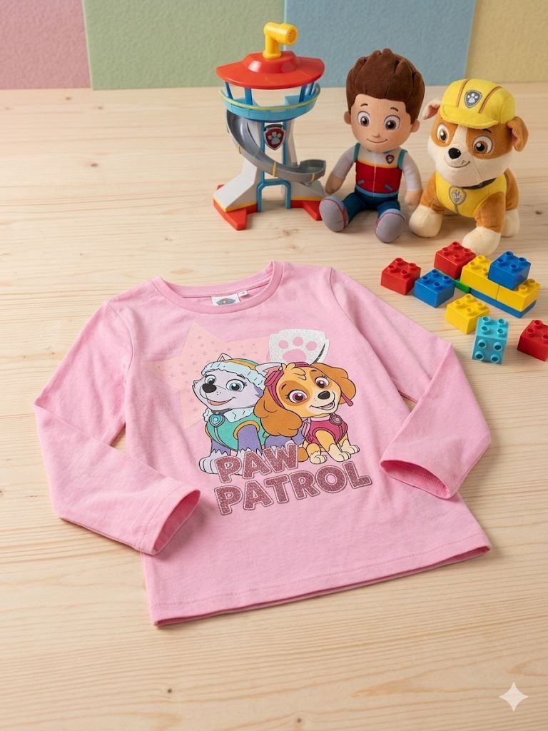 PAW PATROL Langarmshirt Paw Patrol Langarmshirt für Mädchen – Rosa Glitzer-Design 3-8 Jahre Mädchen langes Oberteil T-Shirt