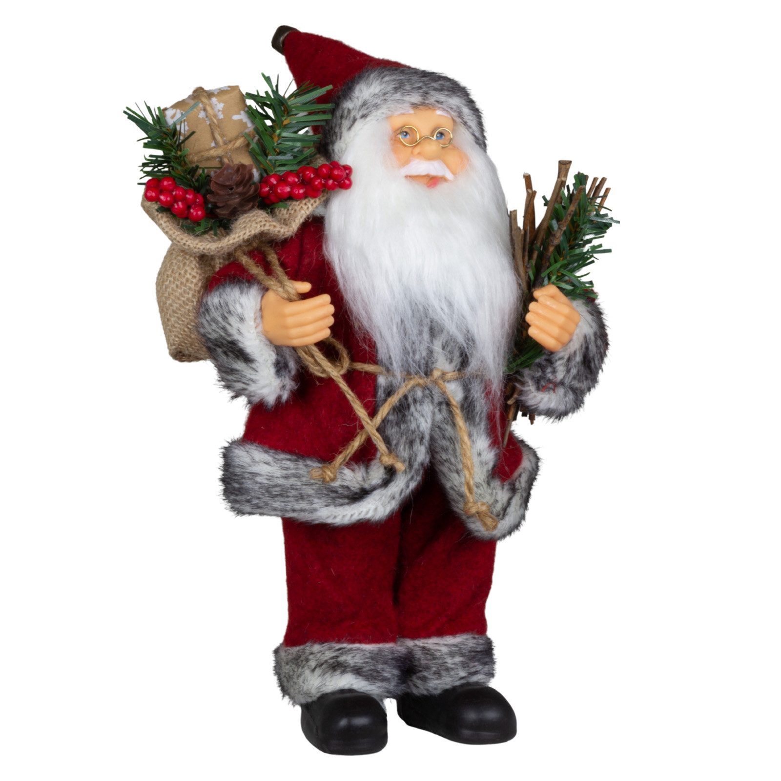 Christmas Paradise Weihnachtsmann stehend 25cm (Santa, 1 St., Weihnachtsdeko), in rot mit Geschenkesack