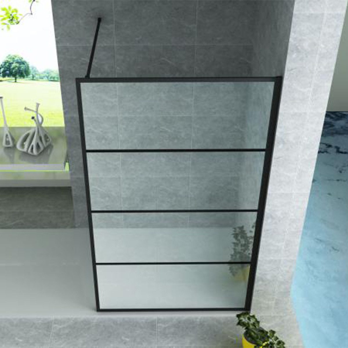 Aloni Walk-in-Dusche Duschwand 8mm ESG Sicherheitsglas, schwarzmatt mit Nano-Beschichtung, Sicherheitsglas, begehbare Duschabtrennung mit Glas – 80x200 cm