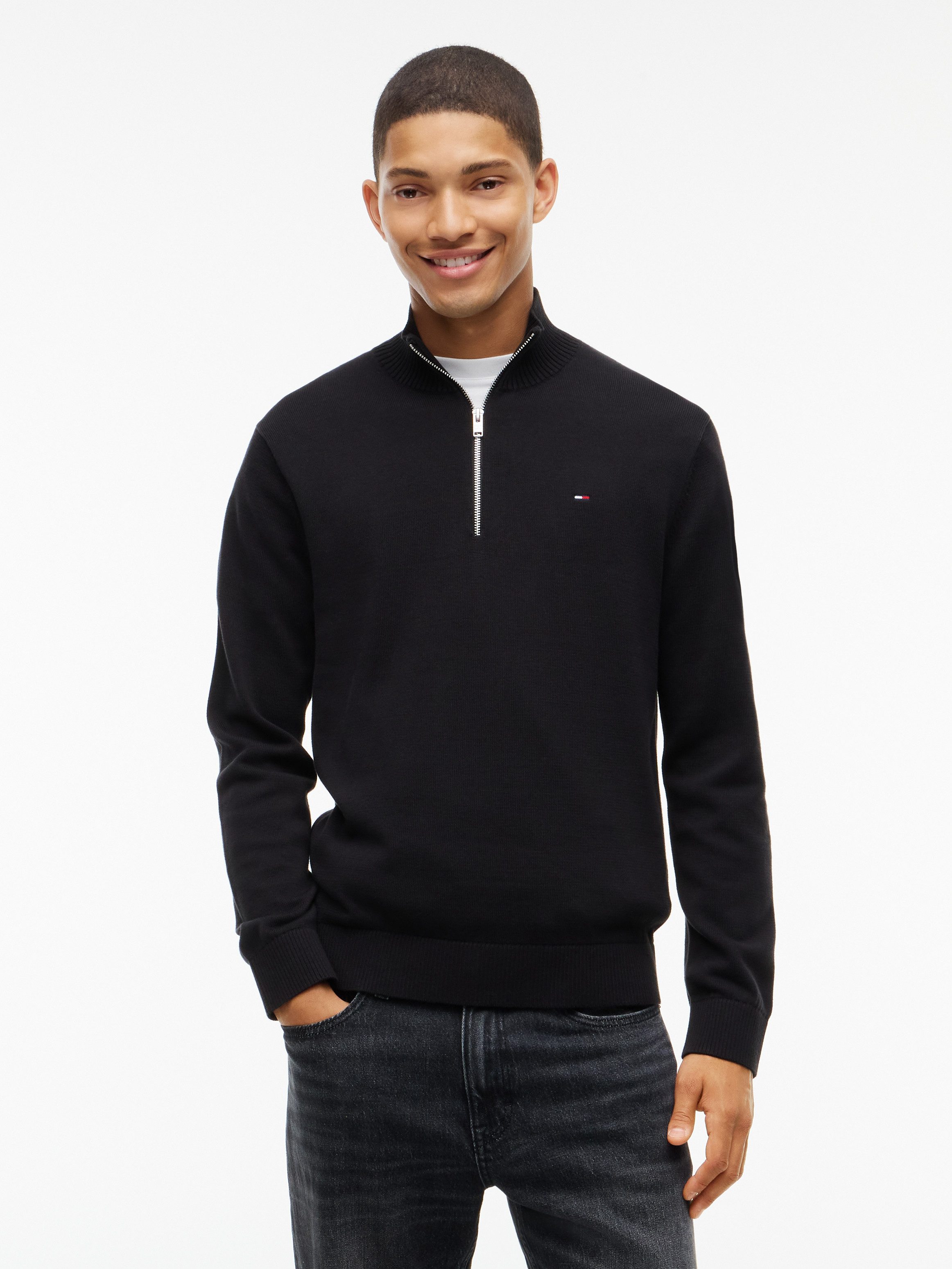 Tommy Jeans Strickpullover TJM SLM ESS LIGHT ¼ ZIP SWTR EXT Mit Rundhalsausschnitt