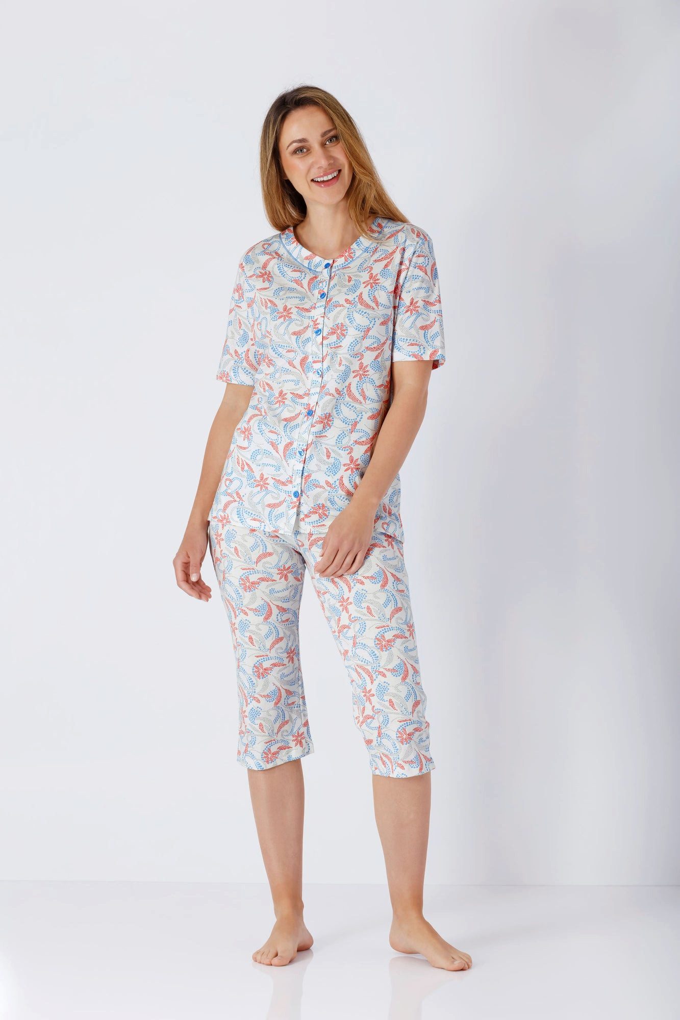 Hajo Schlafanzug Damen Schlafanzug Capri Premium Cotton